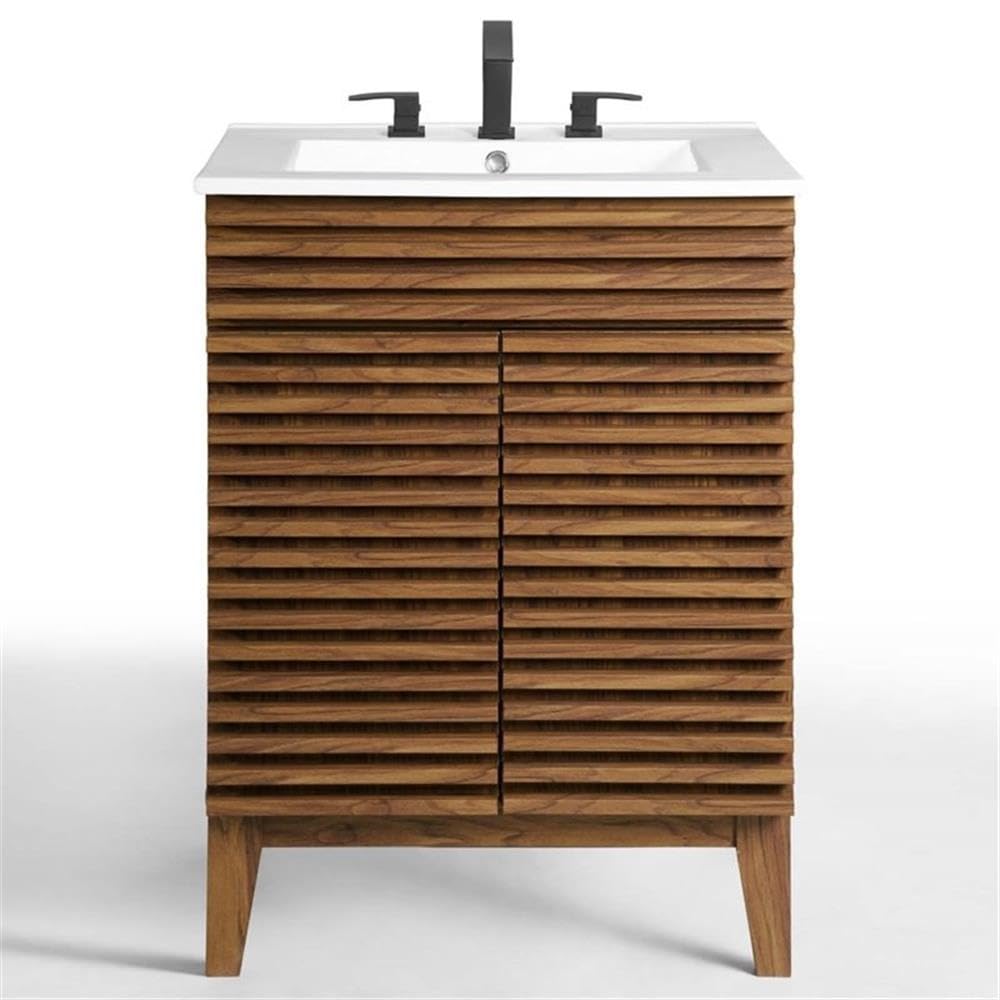 Allora Modern Wood Bathroom Vanity with Storage Shelf - Walnut/White Finish | Space-Saving Design for Small Bathrooms & Powder Rooms