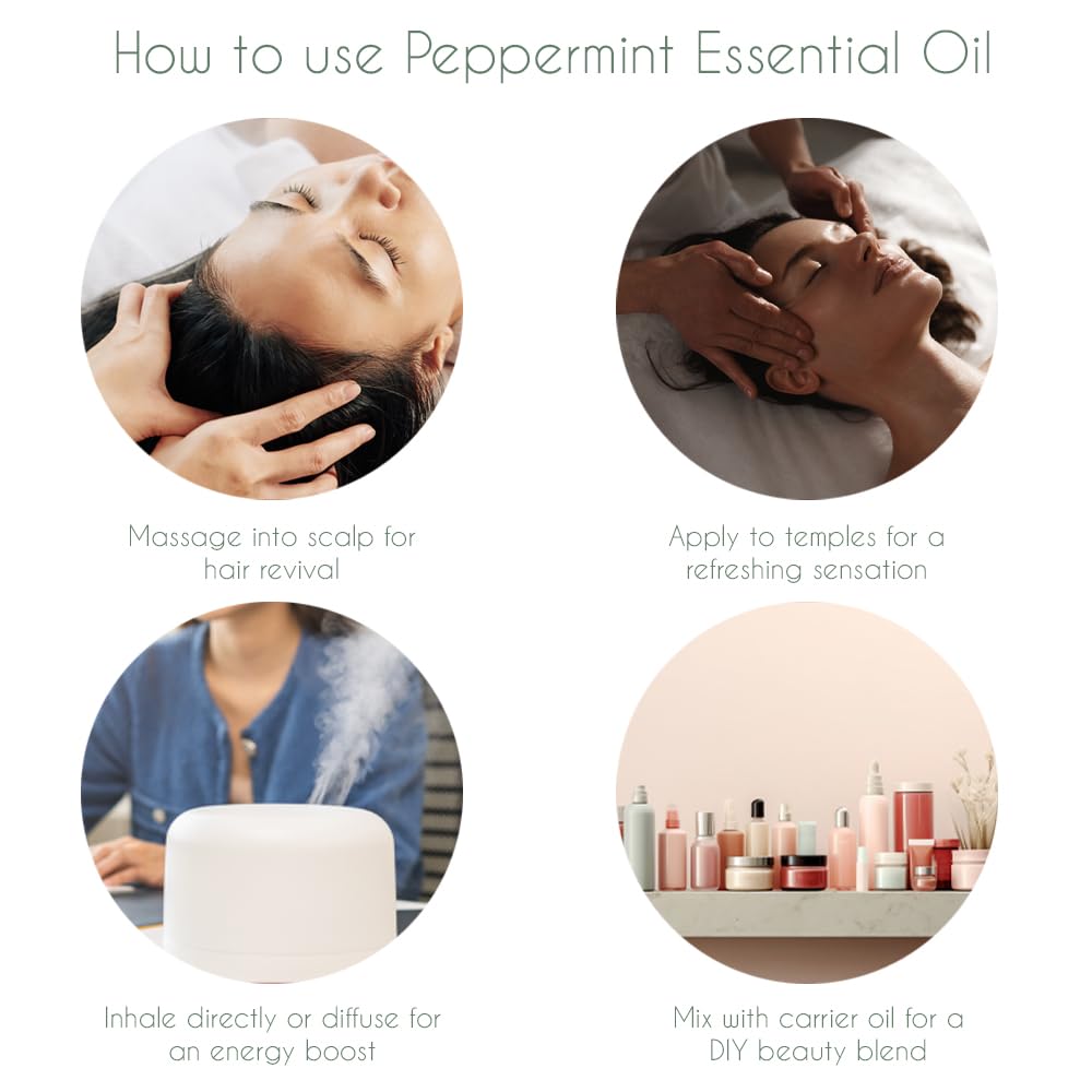 100% Pure Peppermint Essential Oil (Mentha Piperita) - 10ml Natural Aromatherapy Oil for Relaxation, Hair Growth & Skin Care | Refreshing Scent for Diffuser, Massage & DIY Beauty Products | USDA Certified Organic Therapeutic Grade Oil