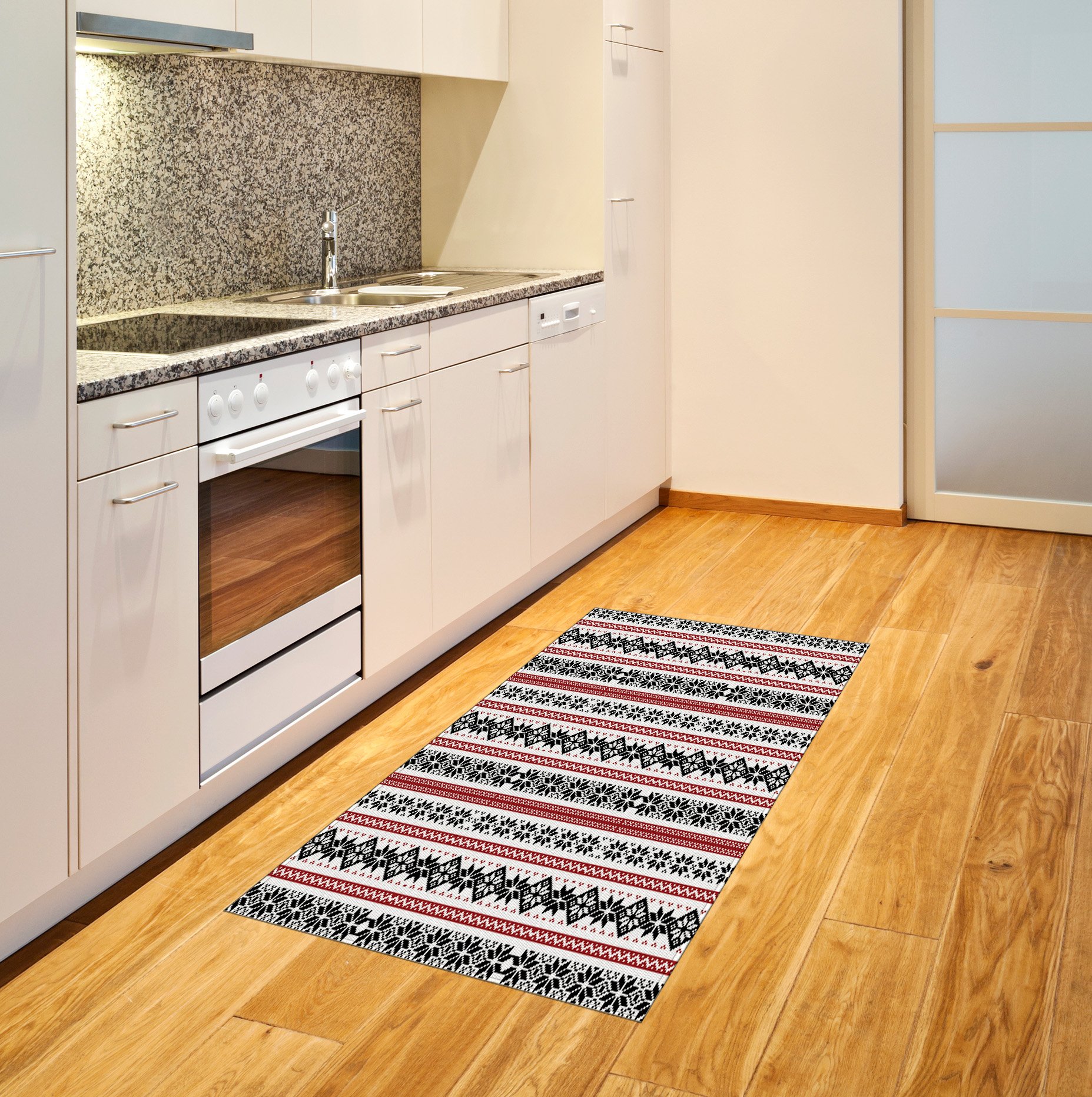 Ambesonne Nordic Area Rug - Scandinavian Style Norwegian Ornamental Winter Motif Silhouettes Traditional Flat Woven Accent Rug - 2'6