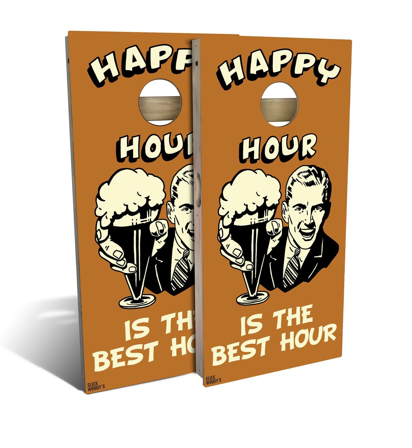 Skip's Garage Happy Hour Cornhole Board Set - 2 Boards, 8 Bags & Accessories - Outdoor Party Game for Backyard, Tailgating & BBQ Events
