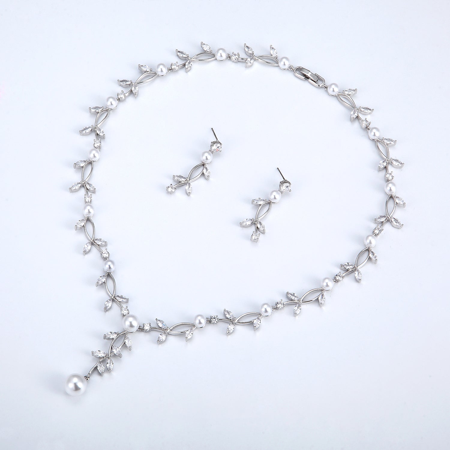 Elegant Cubic Zirconia Bridal Jewelry Set - Wedding Necklace & Earrings CN10252 | Perfect for Bridal Shower, Wedding Ceremony and Anniversary Gifts