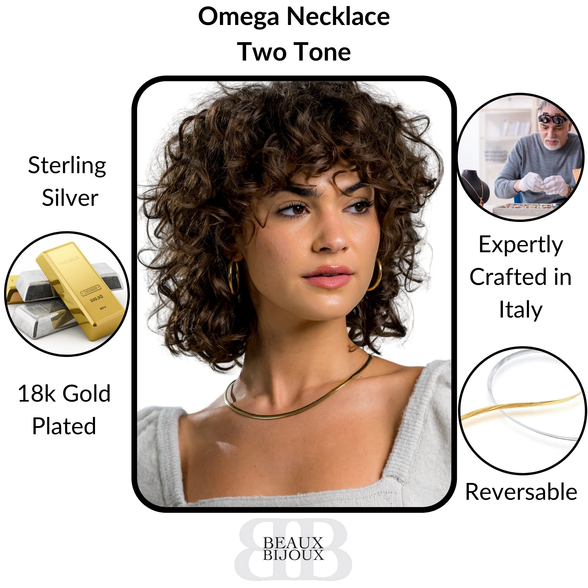 Beaux Bijoux Gold Chain Necklaces for Women - Herringbone, Paperclip & Omega Chains in Gold Plated Silver | Trendy Layering Necklaces for Everyday & Special Occasions | Customizable Width & Length | Perfect Gift for Her