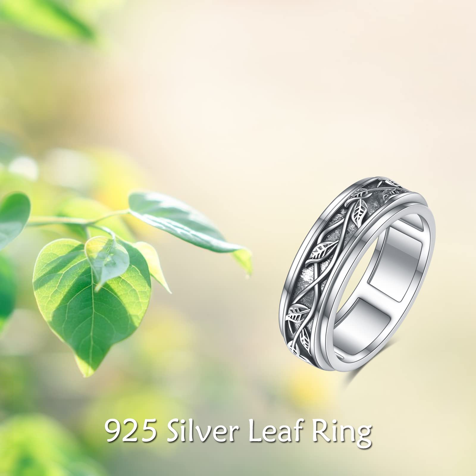 Sterling Silver Anxiety Spinner Ring for Women - Tree of Life Design with Leaf Details | Stress Relief Jewelry for Anxiety, Focus & Relaxation | Perfect for Work, Meditation & Daily Wear