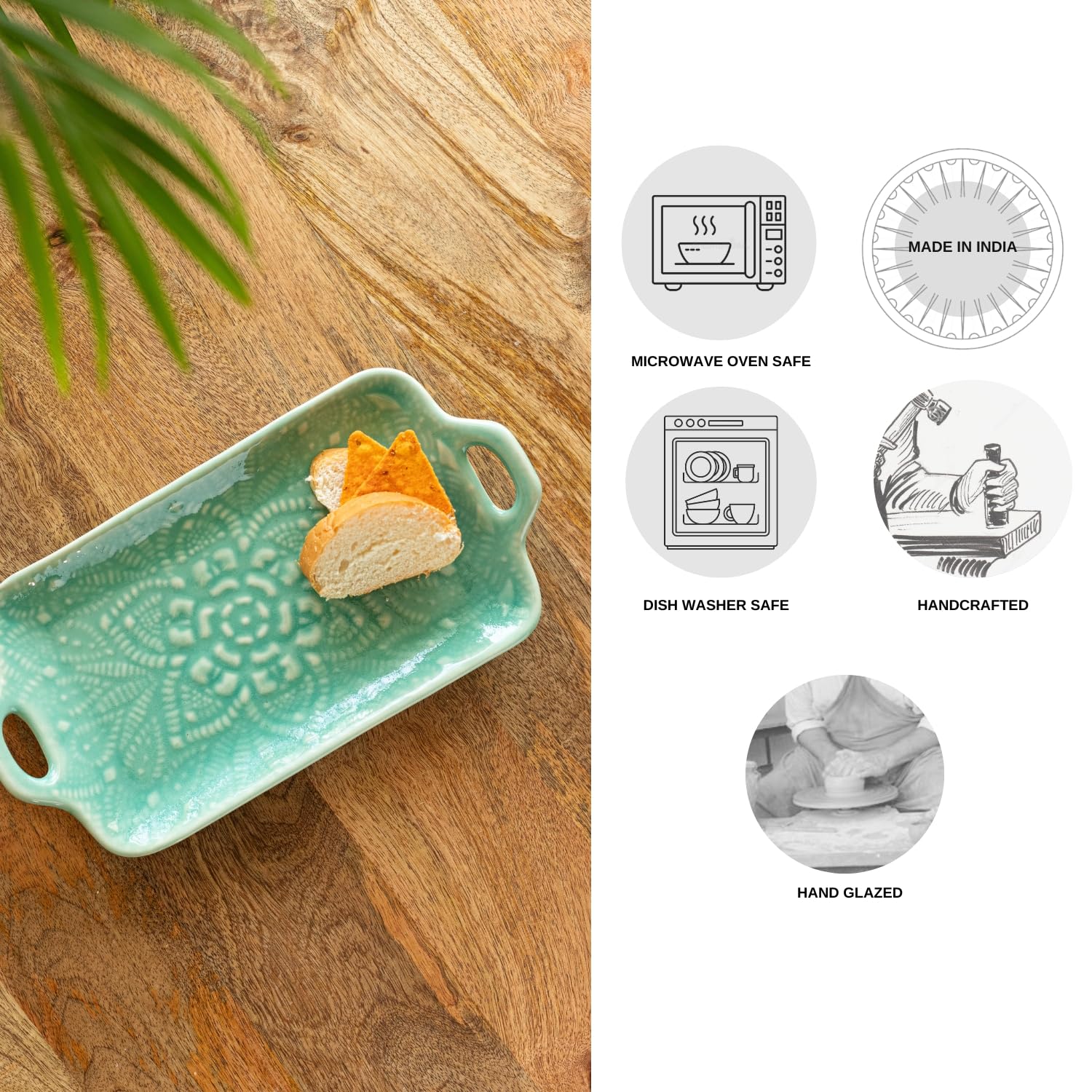 Caribbean Green Ceramic Serving Platter - Hand Glazed, Microwave & Dishwasher Safe - Elegant Dining Table Appetizer Plate for Snacks, Cheese & Hors d'Oeuvres | Perfect for Dinner Parties, Entertaining & Holiday Gatherings