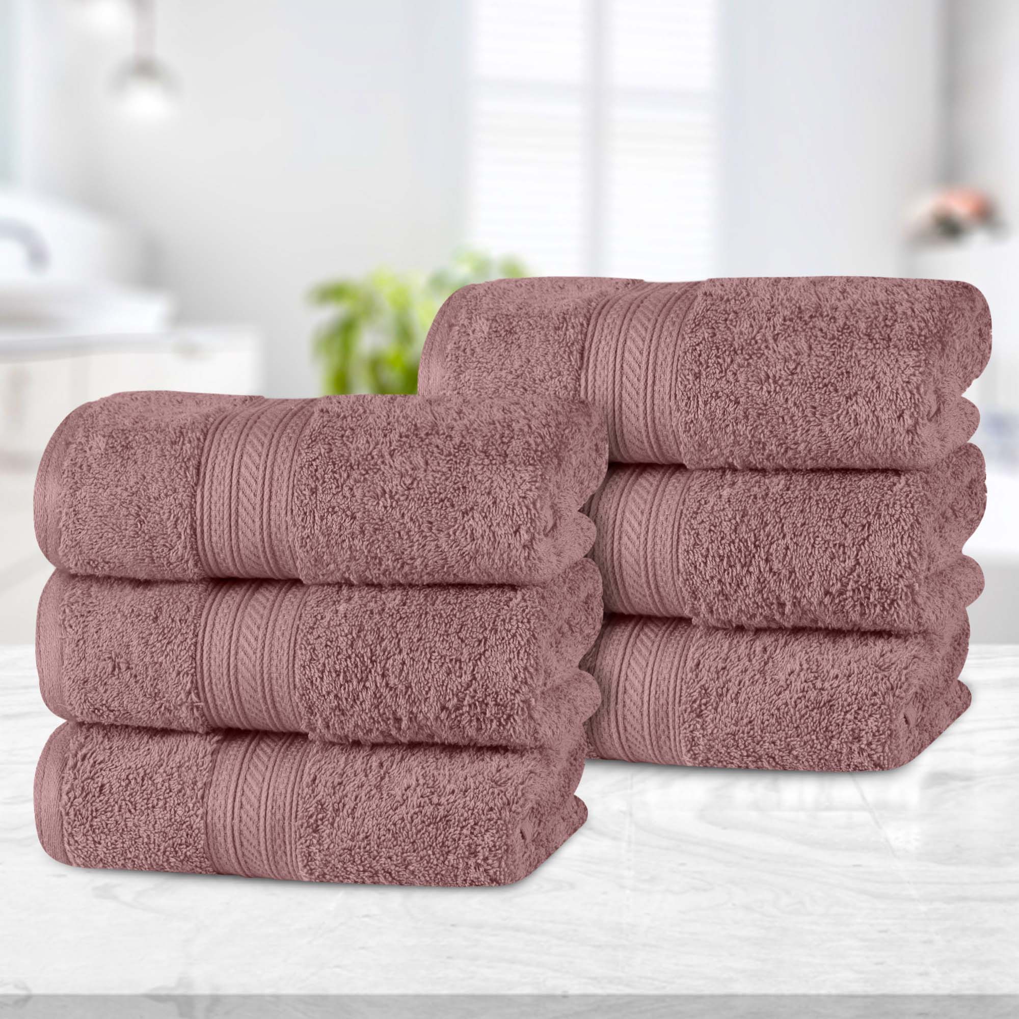 Premium Atlas Cotton Plush Absorbent Heavyweight Luxury Hand Towels - Set of 6 Soft Bathroom Towels for Spa, Guest Bathroom, and Upscale Hotel Use