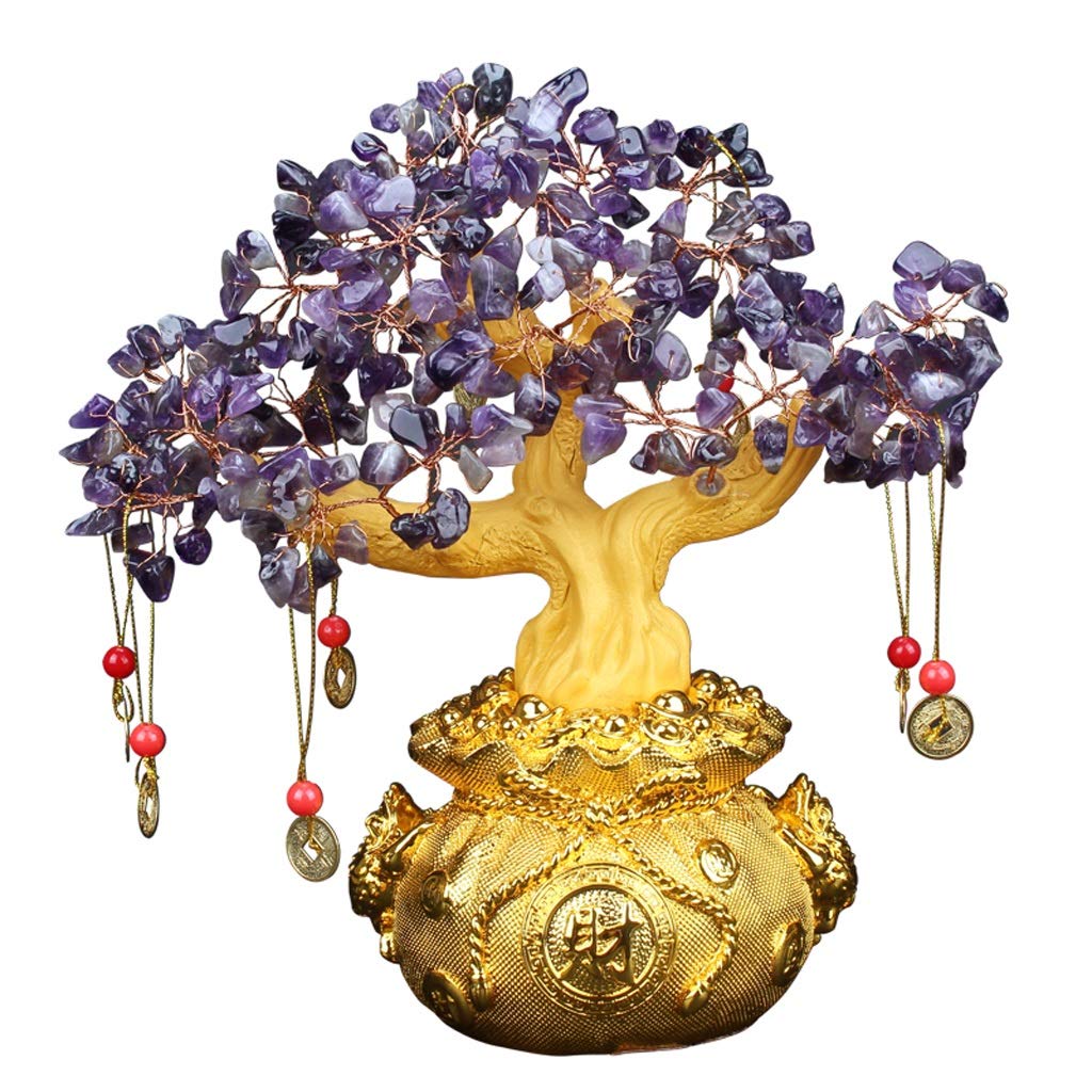 Amethyst Crystal Money Tree - Feng Shui Wealth & Prosperity Decor for Home Office | Spiritual Gift in 3 Sizes | Bring Good Luck & Positive Energy to Your Workspace or Living Room