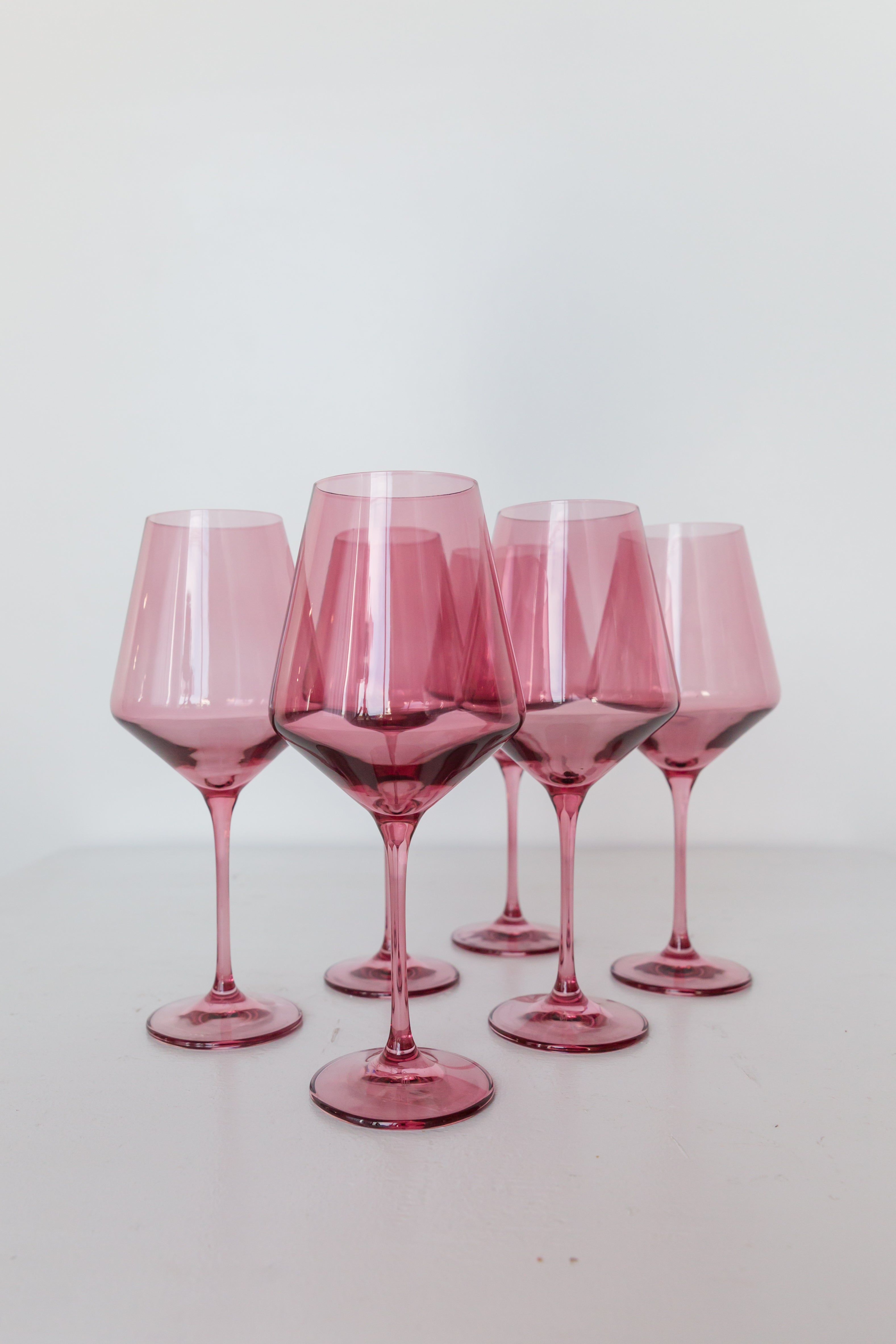 Estelle Colored Wine Glasses Set of 6 - Rose Pink Stemware for Red & White Wine, Elegant Dinner Parties & Romantic Date Nights
