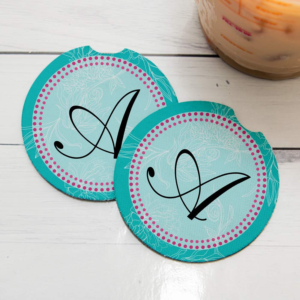 Monogram A | Set of 2 Absorbent Drink Coasters for Cars with Non-Slip Rubber Backing (2.56