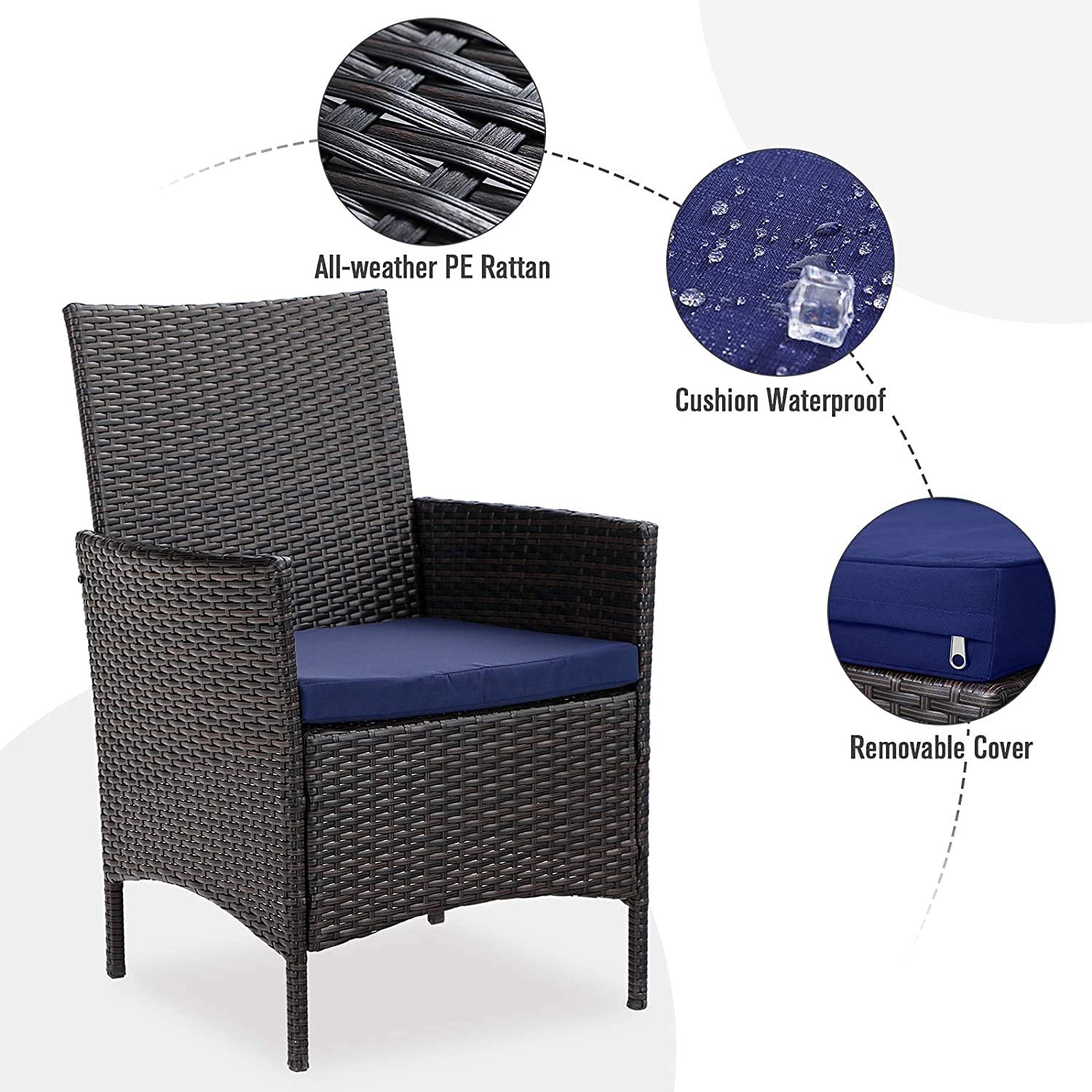 PHI VILLA 2-Piece Patio Furniture Set - Modern Outdoor Wicker Chairs with Removable Cushions, PE Rattan Armchairs for Deck, Porch, Balcony - Perfect for Backyard Relaxation & Garden Lounging