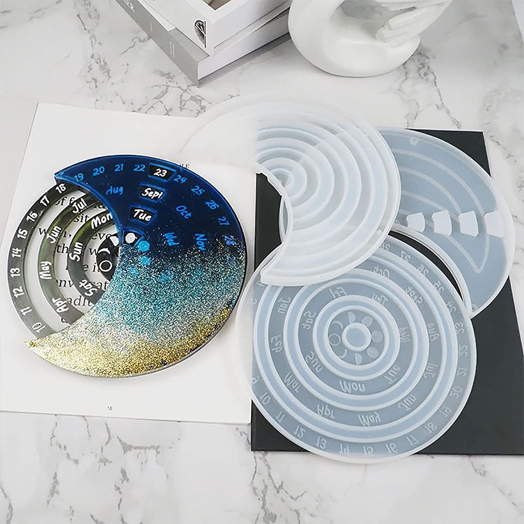 KyeeaDIY 3-Piece Rotatable Moon Phase Resin Molds Set - Perpetual Calendar Silicone Molds for Epoxy Casting, DIY Wall Art & Home Decor (Large Moon) | Perfect for Crafting, Gift Making & Boho Home Decoration
