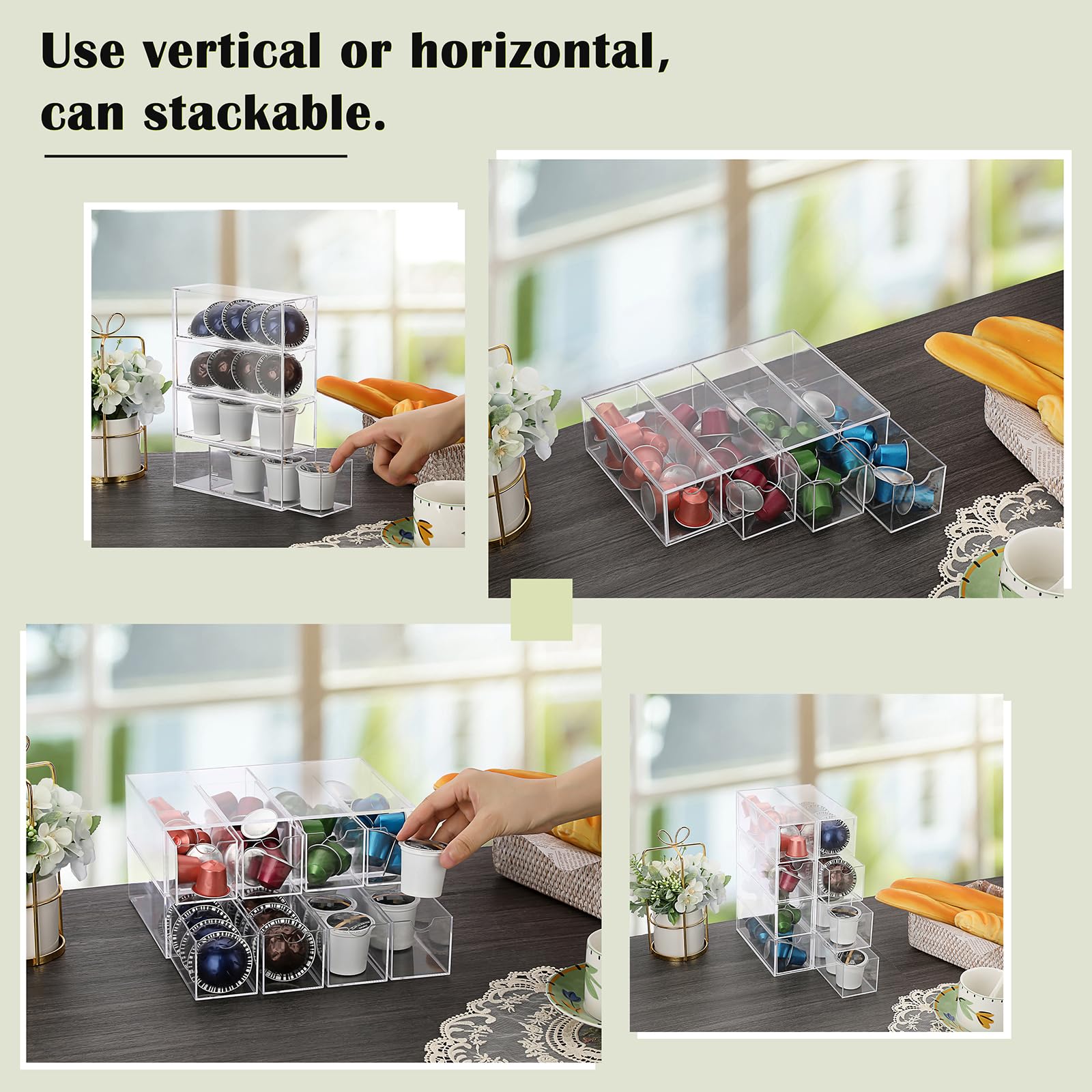 Acrylic Coffee Pod Holder with 4 Drawers for K-Cup Storage - Coffee Bar & Home Use