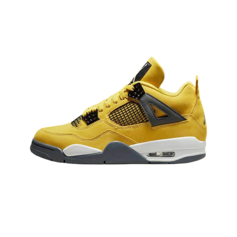 Air Jordan 4 Retro Lightning 2021 Sneakers - Tour Yellow, White, Dark Blue & Grey Colorway | Men's Basketball Shoes for Casual Wear & Street Style