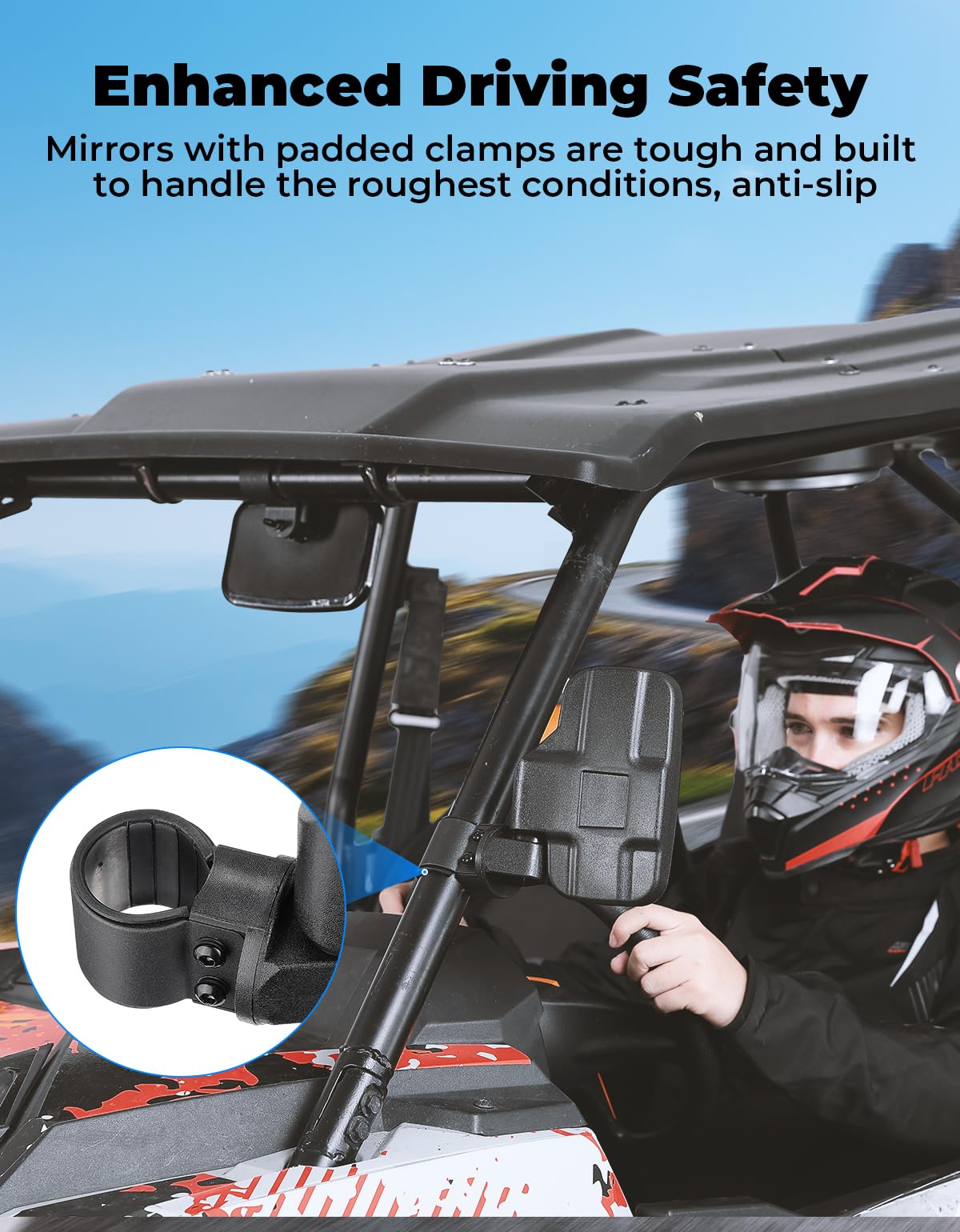 KEMIMOTO UTV Side Mirrors & Center Mirror Kit - Adjustable 1.6