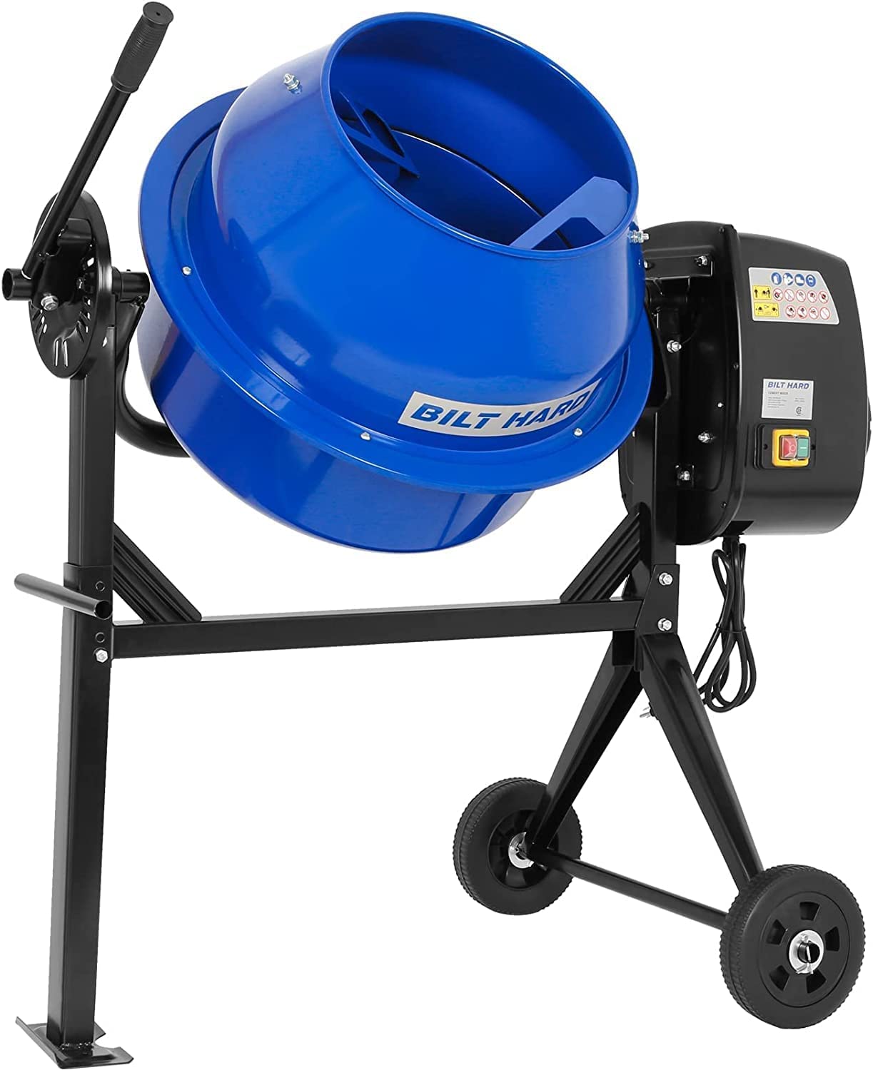 BILT HARD 4 Cubic Ft 550W Electric Cement Mixer - Portable Concrete Mixer Machine with Wheels for Stucco, Mortar & DIY Projects - Perfect for Construction Sites, Home Renovations & Backyard Projects