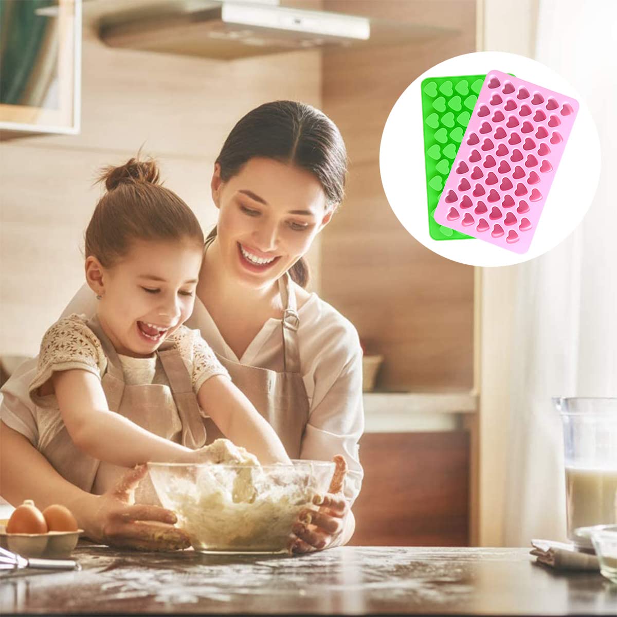 Premium Silicone Heart-Shaped Molds - 55 Cavity Baking Molds for Chocolate, Candy, Ice Cubes & Gummy Treats | Valentine's Day Cake Decorations & Party Desserts (Pink/Green) - Perfect for Romantic Gifts, Wedding Favors, and DIY Sweet Creations
