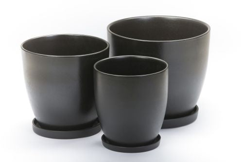 Matte Black Ceramic Flower Pot with Saucer - Modern Planters for Indoor Plants, Succulents, and Home Decor