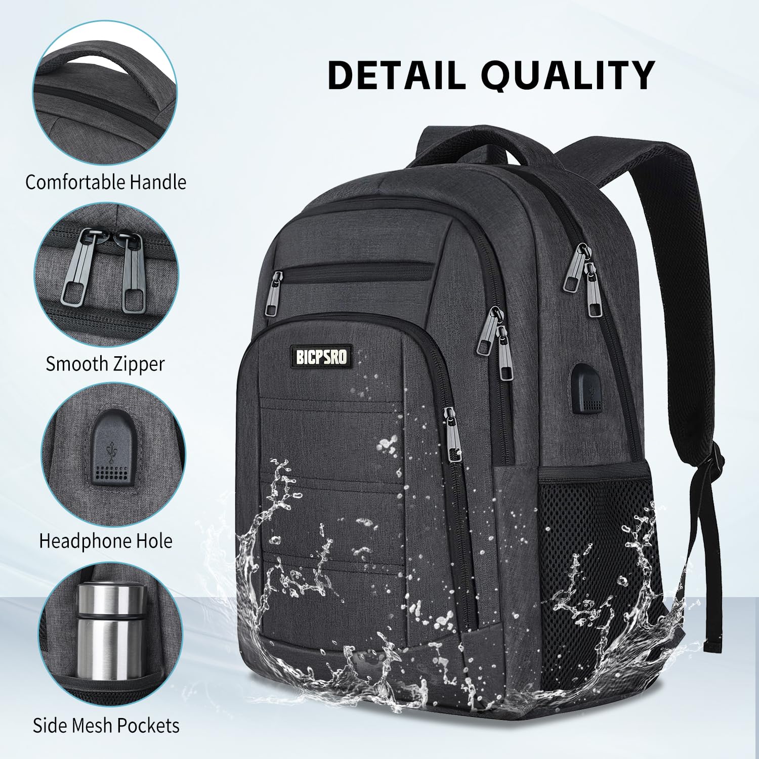 Stylish Unisex Backpack for Men & Women - Durable Water-Resistant School & Work Laptop Backpack with USB Charging Port - Fits 17.3 Inch Laptop - Perfect for College, Business Travel & Daily Commute - Black