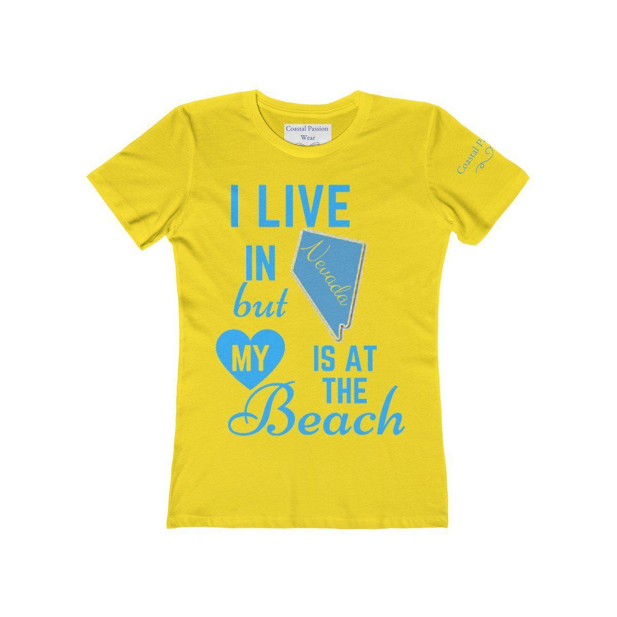 I Live In Nevada But My Heart Is At The Beach T-Shirt - Comfortable Casual Graphic Tee for Beach Lovers & Travel Enthusiasts - Perfect for Vacations, Summer Outings and Relaxing Weekends