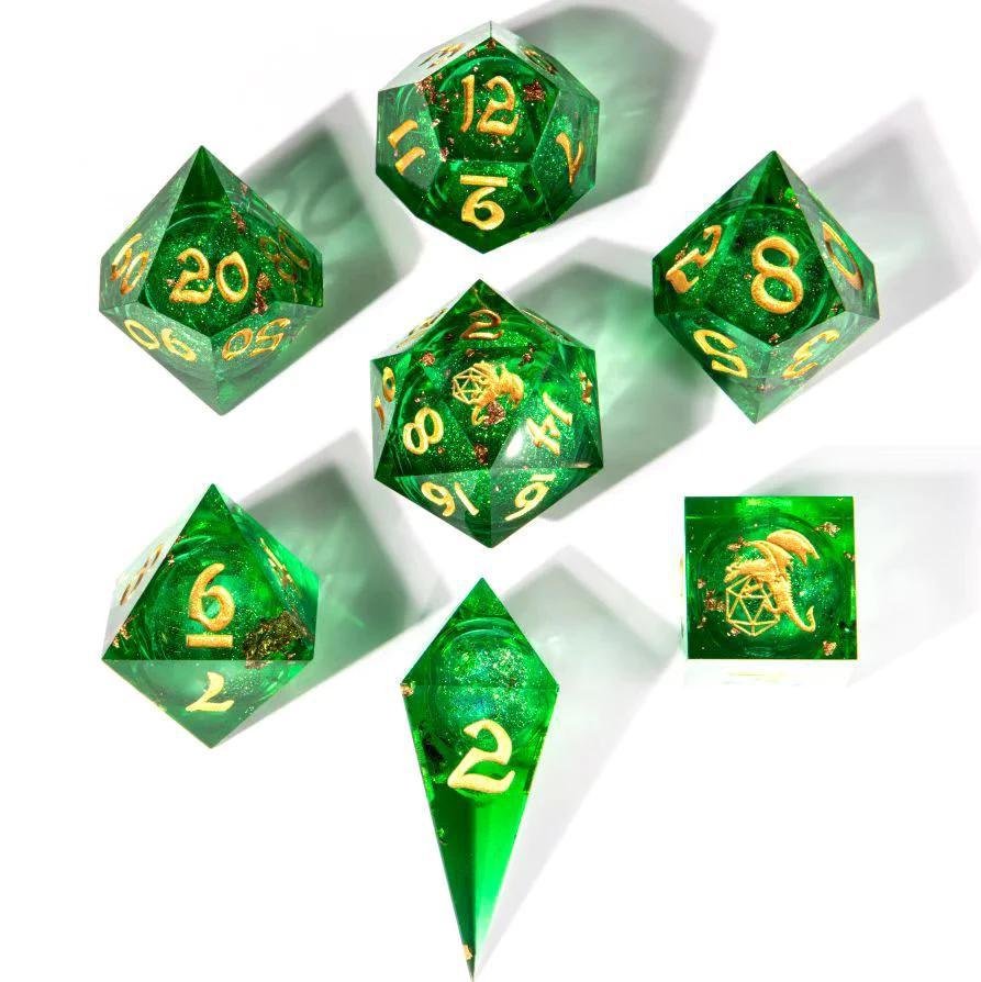 Captured Magic: Green Liquid Core 7-Dice RPG Set for Dungeons & Dragons, Pathfinder, and Tabletop Roleplaying Games