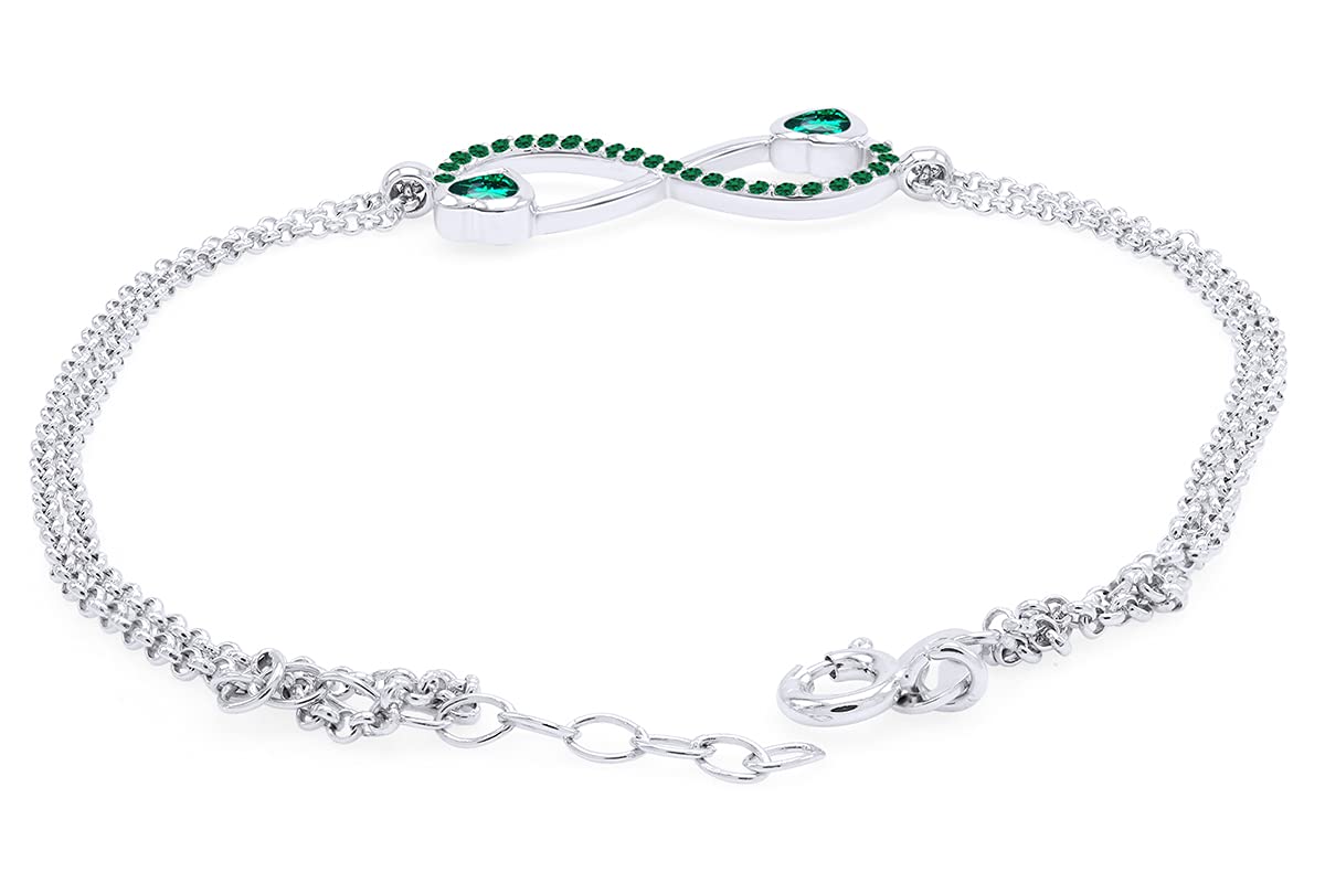 14k White Gold Over Sterling Silver AFFY Simulated Gemstone Infinity Heart Chain Bracelet - Perfect for Valentine's Day Gifts, Anniversary Presents & Romantic Occasions