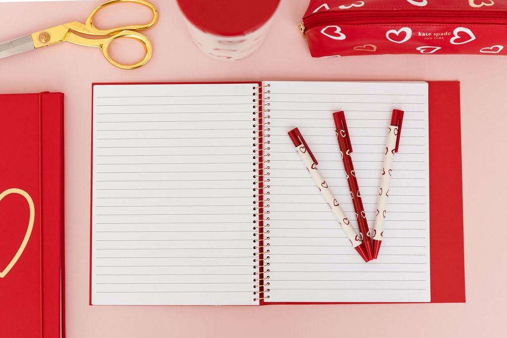 Kate Spade New York Heart Print Pen & Pencil Case Set - Includes 2 Pencils, Sharpener, Eraser, Ruler - Stylish Zip Pouch for Office, School, Work & Travel Organization (Brushstroke Hearts Design)
