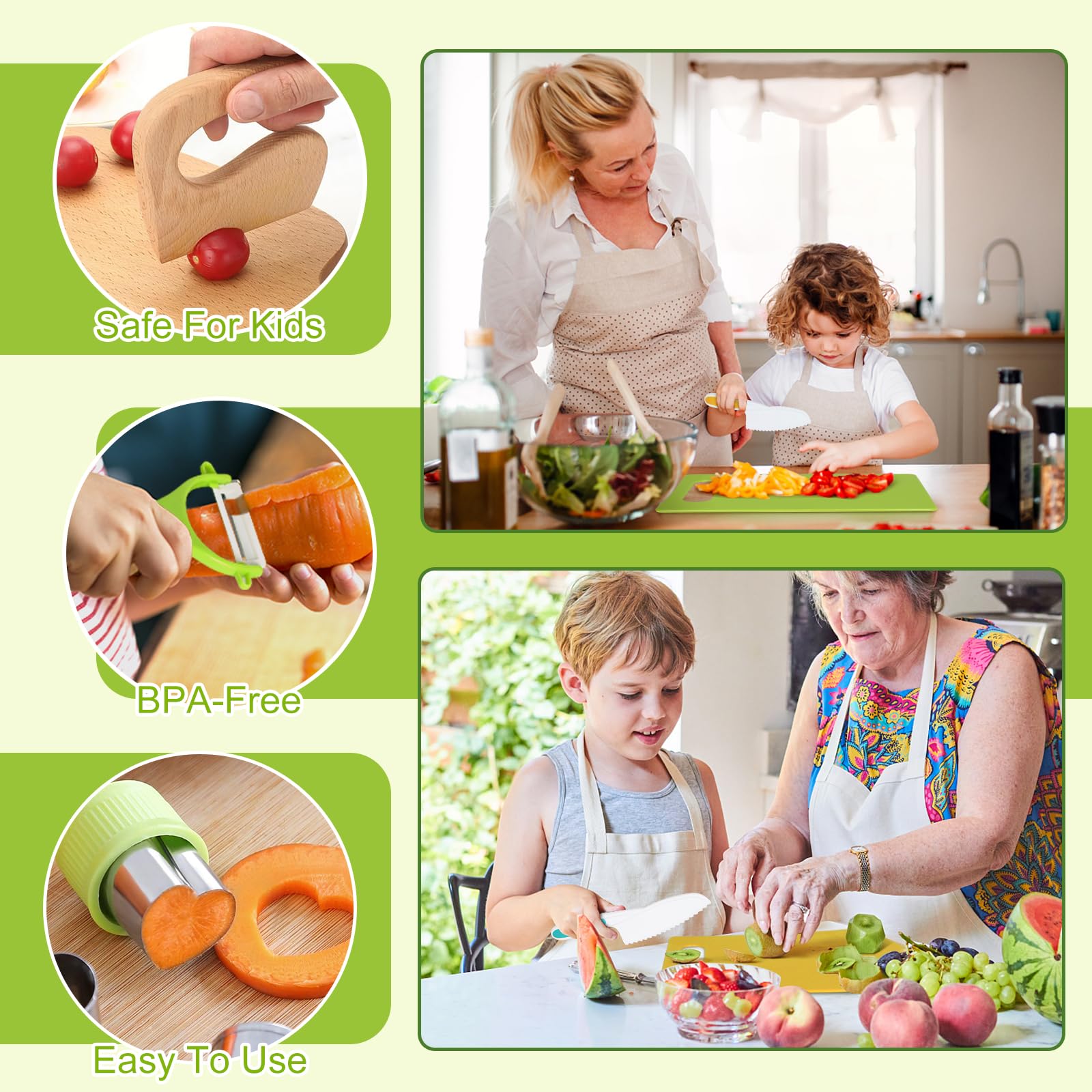 28-Piece Kids Montessori Cooking Tools Set - Safe Kitchen Knives & Utensils for Toddlers - Includes Child-Friendly Knife, Chopper, Peeler, Gloves, Cutting Board & Recipes - Perfect for Early Learning & Family Cooking Activities