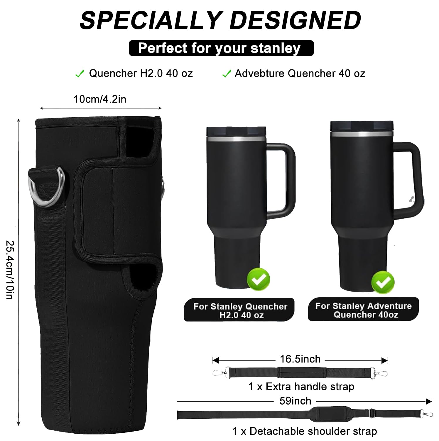 **Neoprene Water Bottle Holder Pouch with Adjustable Strap & Carabiner - Fits Stanley 40 oz Tumbler & Other Large Cups - Phone Pocket & Insulated Design for Gym, Hiking, Travel & Outdoor Activities**