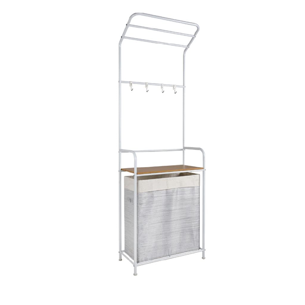 LICHUAN Slim Standing Bathroom Floor Storage Organizer with Towel Rack & Laundry Basket - Space-Saving Organizer Tower for Bathroom, Living Room & Kitchen - Perfect for Small Spaces & Clutter Control (Color: A)