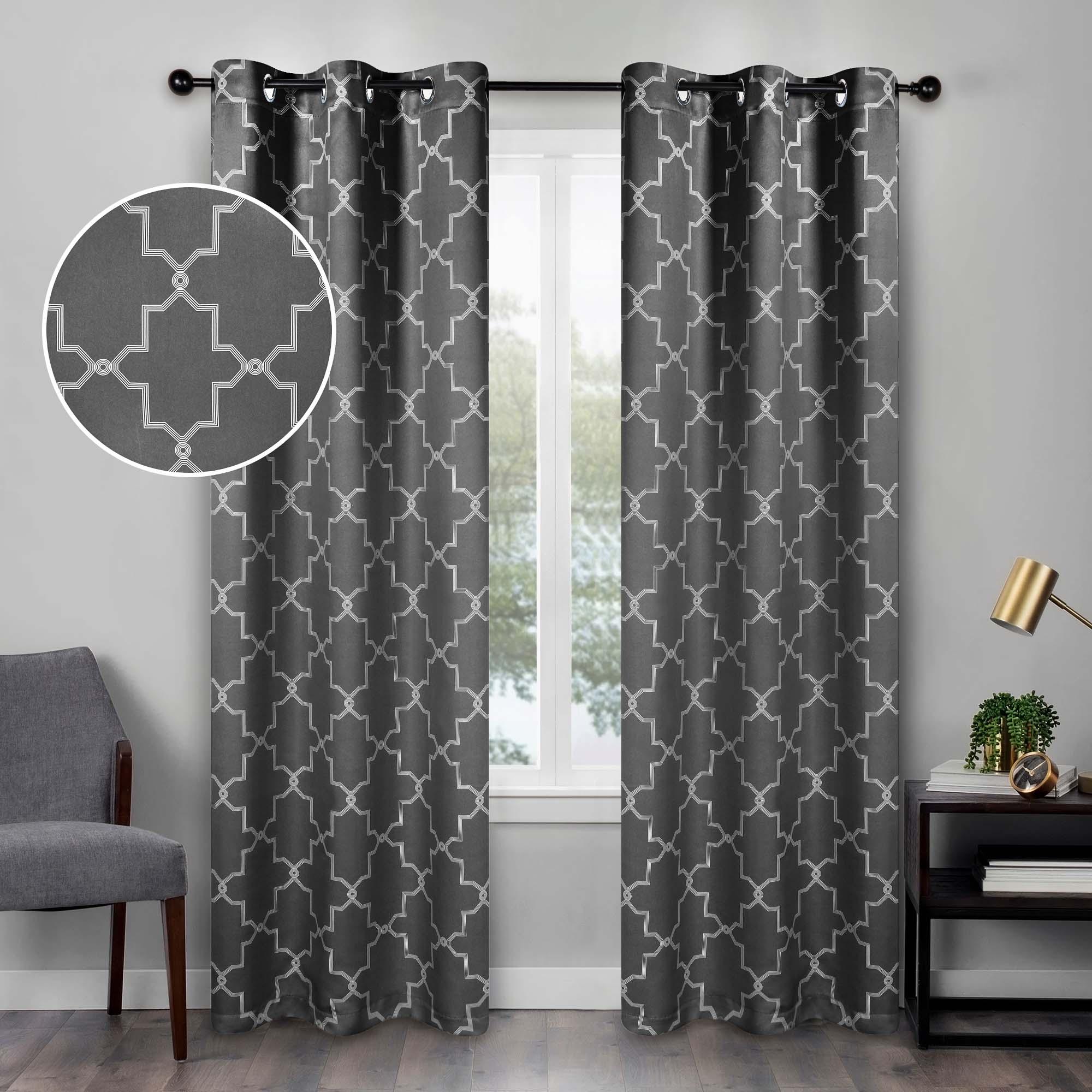 Imperial Trellis Grommet Blackout Curtains - Set of 2 Panels for Bedroom & Living Room Window Treatment, Noise Reducing & Thermal Insulated Drapes