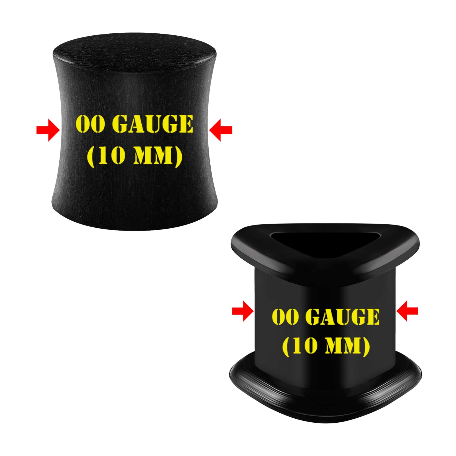2 Pairs Areng Wood Black Silicone Double Flared Saddle Piercing Jewelry - Stretcher Ear Flesh Tunnel Lobe Earring Plugs for Men & Women - Perfect for Everyday Wear, Parties and Body Modification