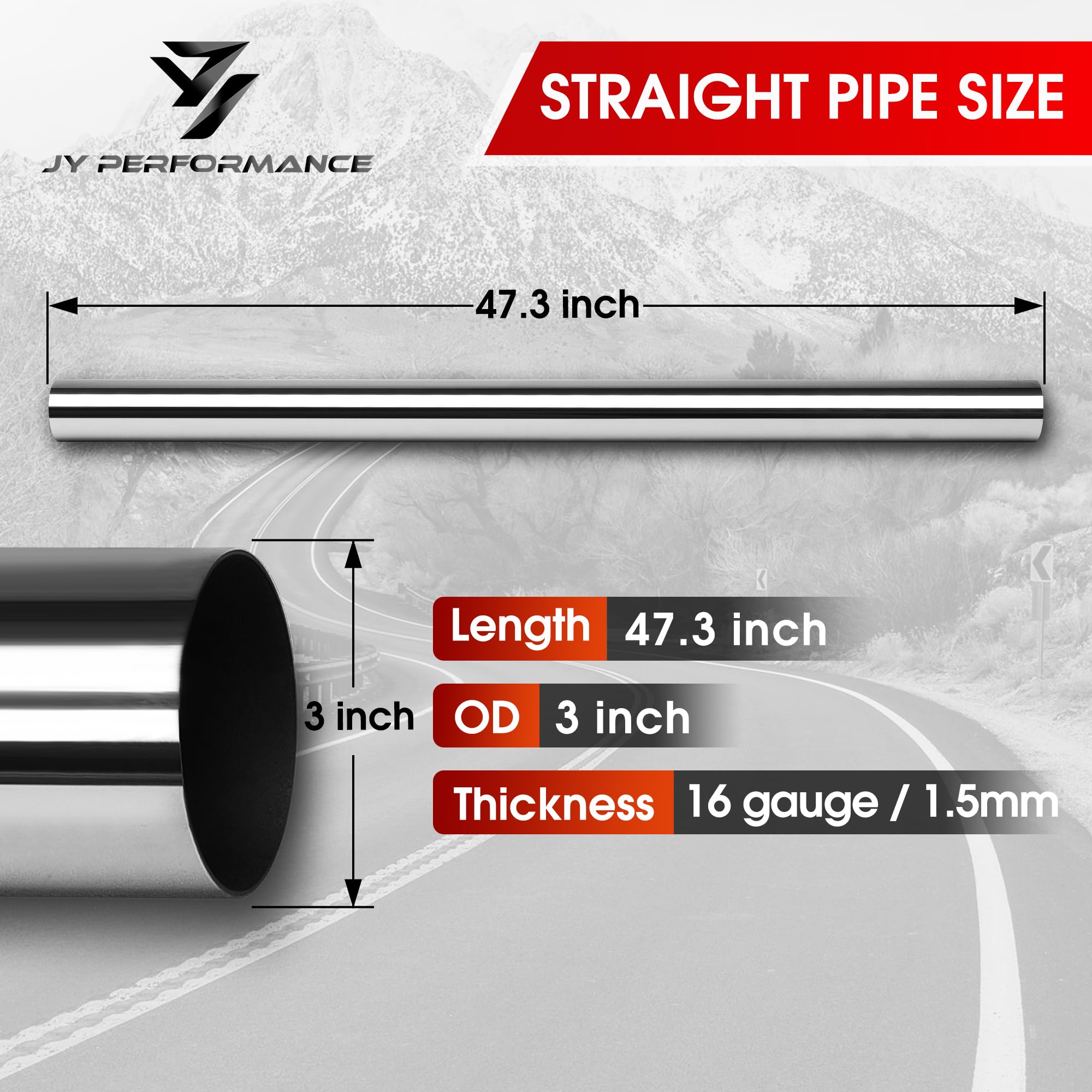 JY PERFORMANCE 3 Inch Straight Exhaust Pipe - Universal Custom Exhaust System T304 Stainless Steel Tubing (47.3