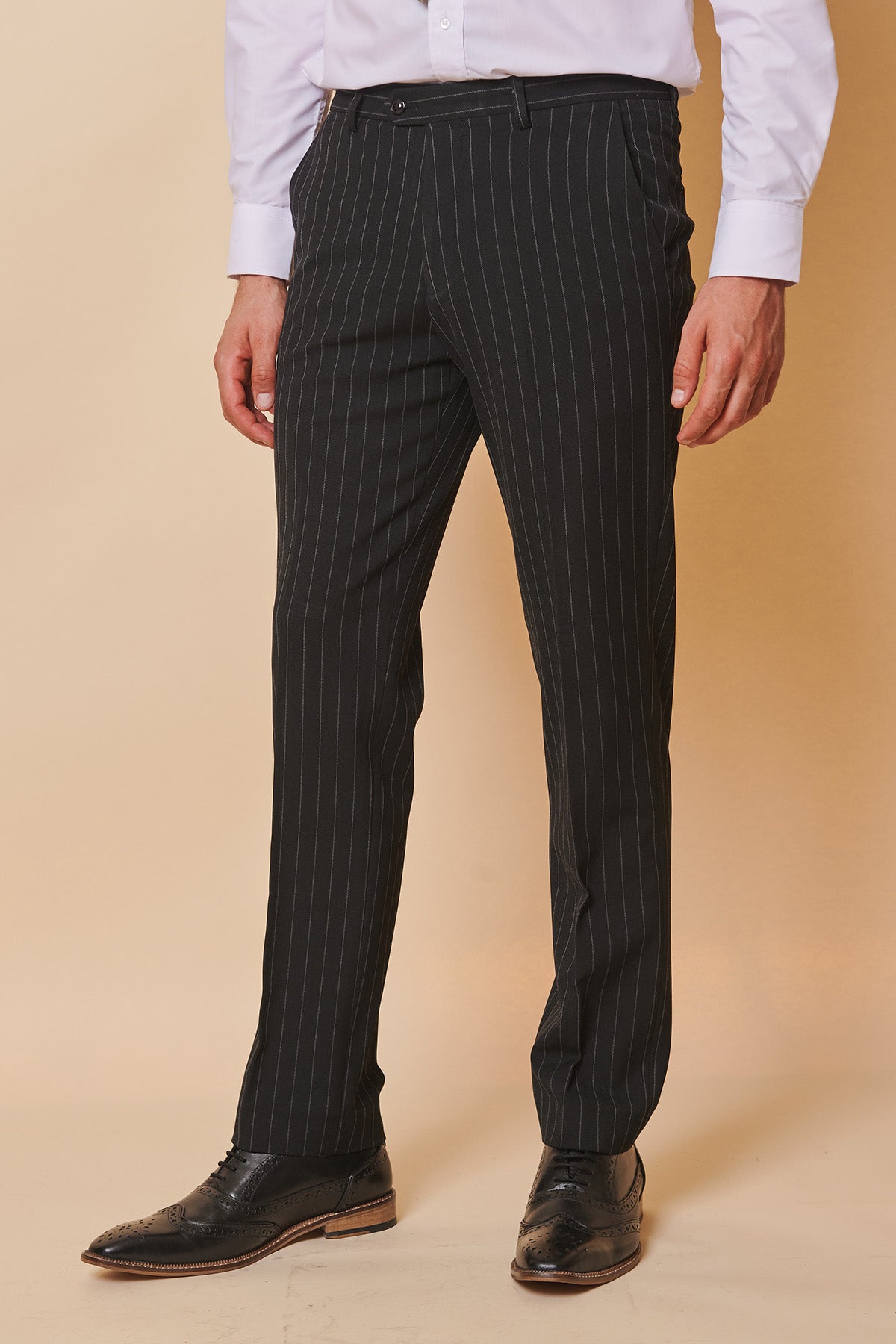ROCCO Black Pinstripe Double Breasted Suit for Men - Premium Wool Blend Formal Business Attire - Perfect for Weddings, Office Meetings & Special Occasions
