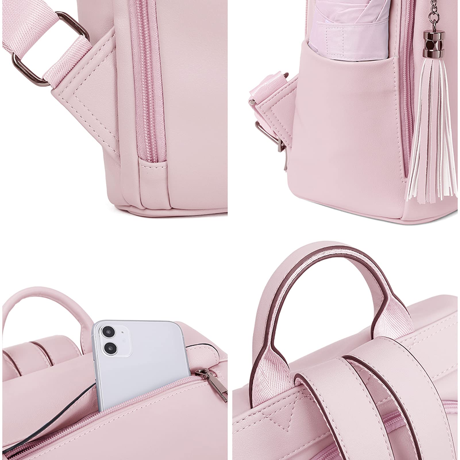 Leather Anti-Theft Travel Backpack for Women - Pink Fashion Shoulder Bag for Work & Travel
