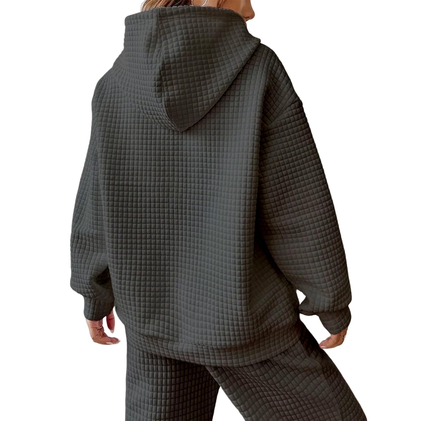 Women's Waffle Hoodie Sweatshirt - Casual Long Sleeve Pullover with Drawstring & Pocket - Plaid Pattern for Fall & Winter - Perfect for Lounging, Travel & Outdoor Activities