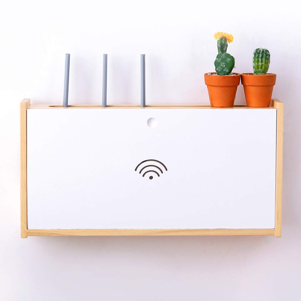 Wall Mount Wooden WiFi Router Shelf - Modern Floating Storage Box for Home & Office - Organize Cords, Multimedia Devices & Power Sockets - Perfect for Living Room, Bedroom or Workspace Organization