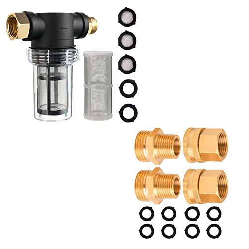 MMINGLE Garden Hose Filter for Pressure Washer Inlet Water - Universal Garden Hose Adapter with 10 Extra Washers - Perfect for Car Washing, Lawn Irrigation & Outdoor Cleaning