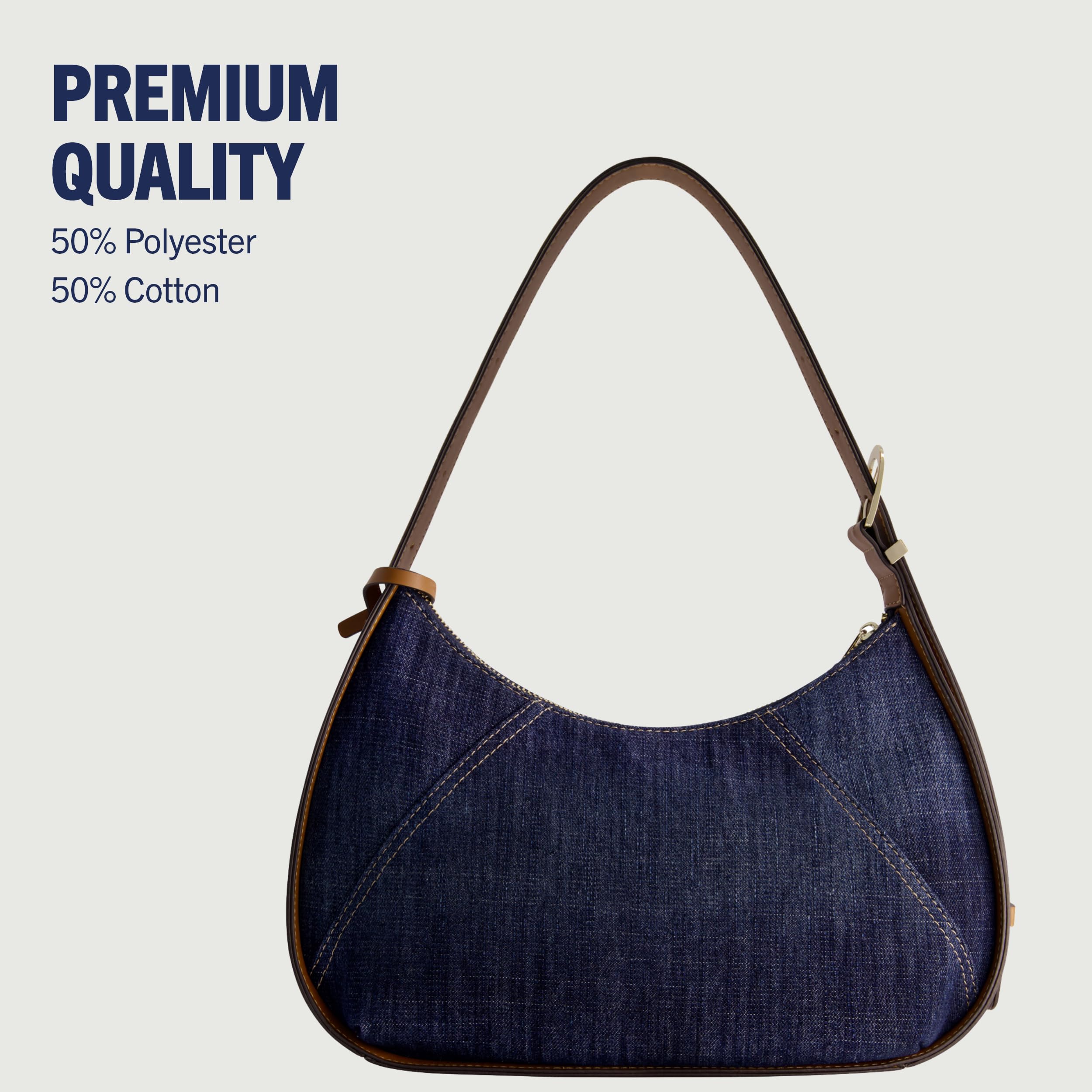 True Religion Women's Denim Hobo Shoulder Bag with Adjustable Strap & Horseshoe Logo - Stylish Crossbody Purse for Everyday Use, Shopping, and Travel