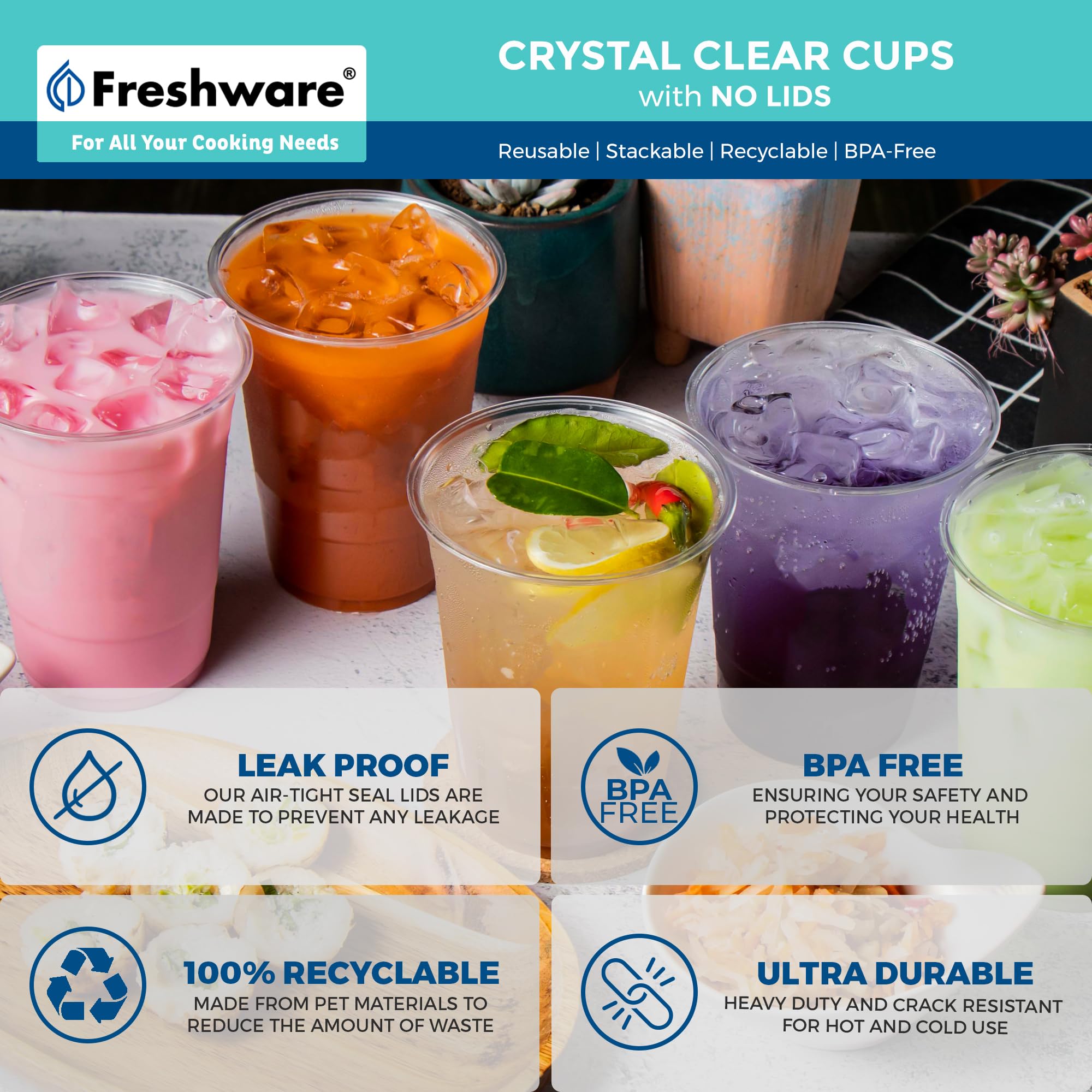 Freshware 12 oz Plastic Cups [1000-PCS] - Crystal Clear Disposable PET Cups for Cold Drinks, Soda, Juice & Party Beverages - Ideal for Weddings, BBQs, Picnics & Office Events