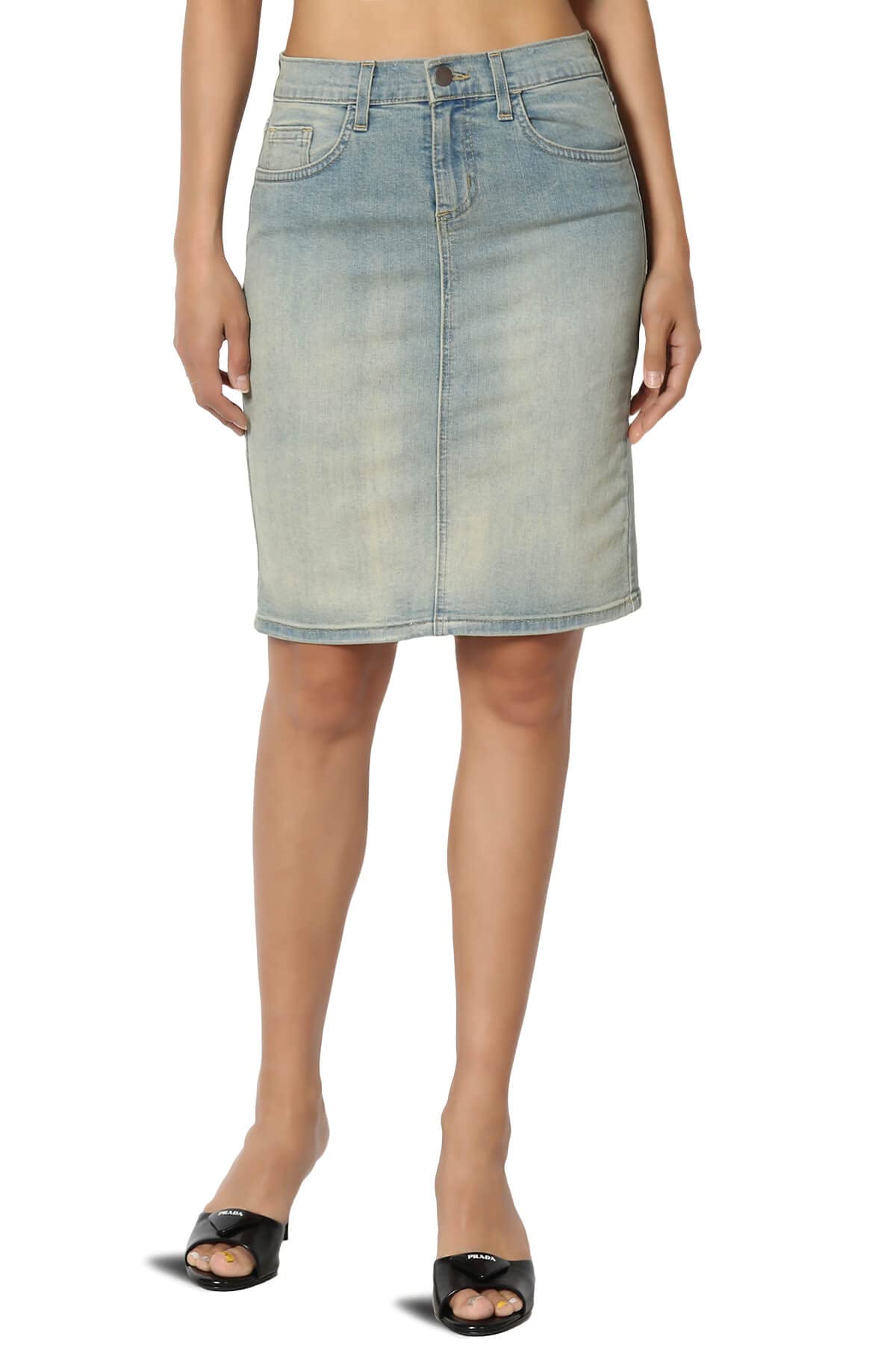 The Mogan Stone Wash Denim Pencil Skirt - Knee Length Stretch Midi Skirt for Women | Perfect for Casual Outfits, Office Wear & Date Nights