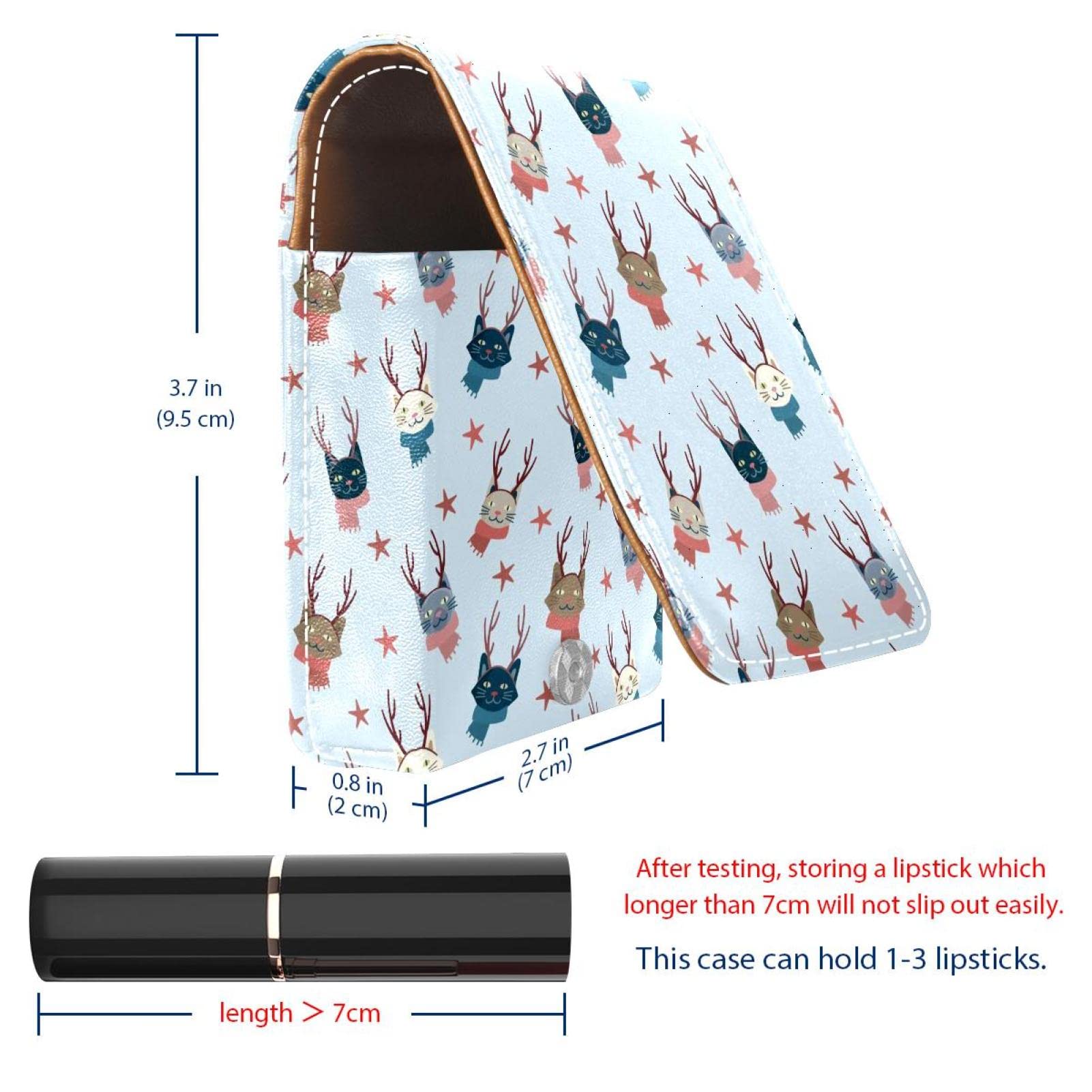 Portable Lipstick Organizer Case with Mirror - Christmas Cats Pattern Makeup Bag for Women, Travel Lip Gloss Holder & Mini Lipstick Storage Box | Perfect for Travel, Daily Use & Gift Giving
