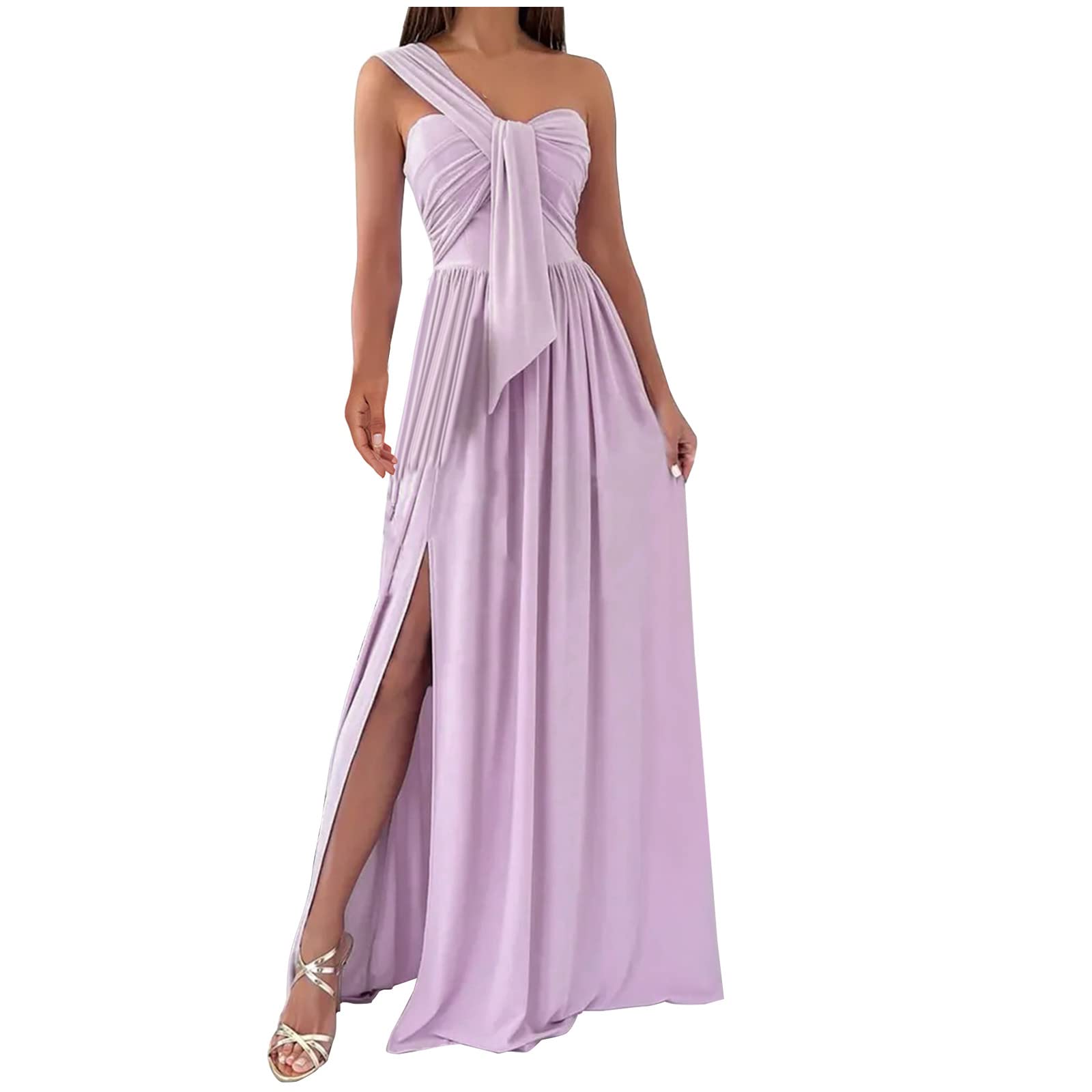Women's Summer Sundresses - Sexy Solid One Shoulder Sleeveless Slimming Dress with Pockets & Split Hem | Plus Size & Standard Options | Perfect for Beach Vacations, Pool Parties & Date Nights