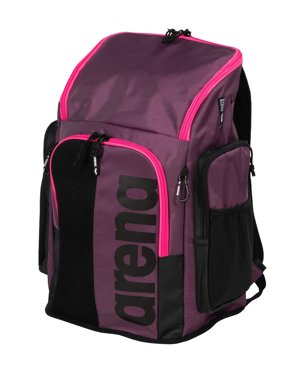 Arena Spiky III Backpack 45L - Large Waterproof Swim Bag for Men & Women - Gym & Sports Training Equipment - Durable Rucksack for Swimming Athletes - Plum/Neon Pink - Perfect for Pool, Beach & Travel
