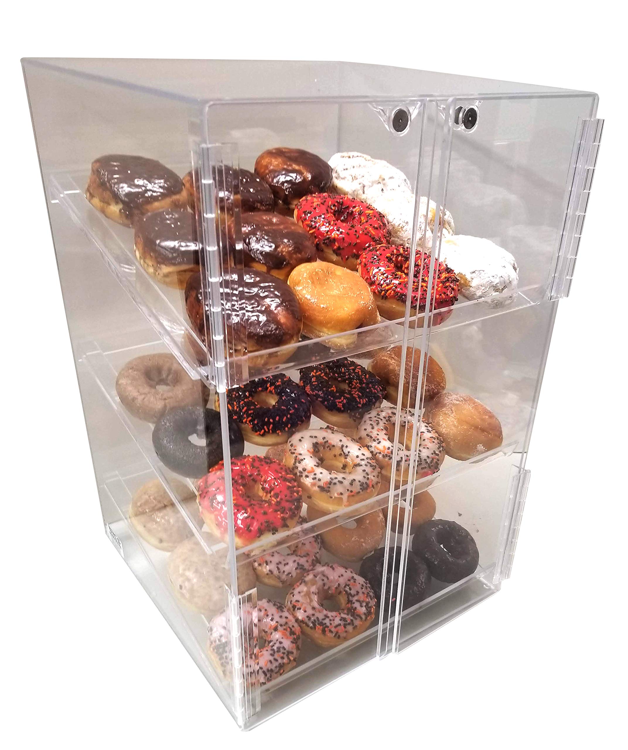 RCS Plastics 3-Tray Self-Serve Pastry & Donut Display Case - Fresh Food Showcase for Bakeries, Delis & Convenience Stores - Perfect for Showcasing Donuts, Croissants & Baked Goods While Keeping Them Fresh