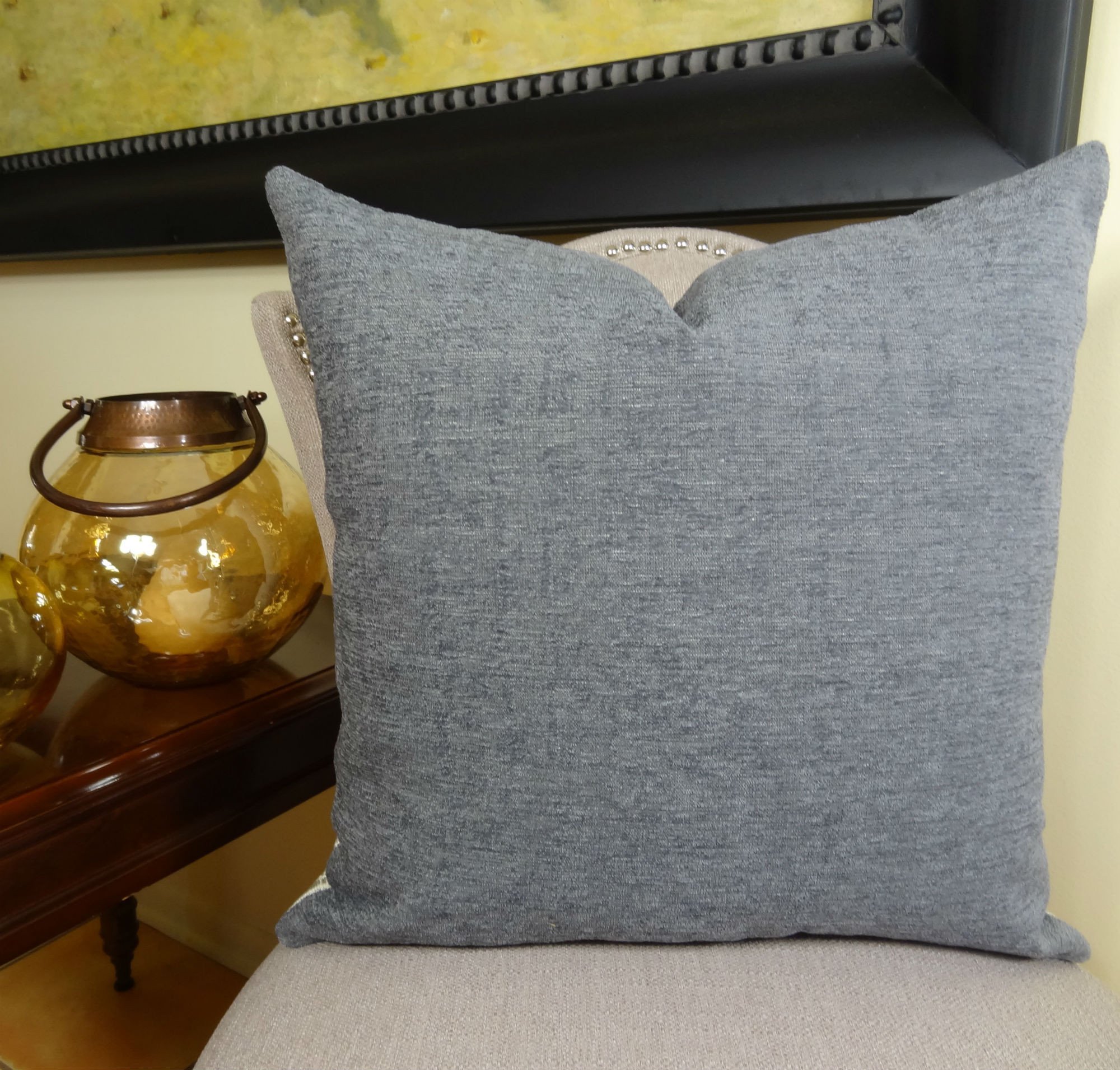 Handmade Aztec Throw Pillow - Gray Taupe Ivory Tribal Bohemian Cushion with Indigo Textured Design - USA Made Decorative Pillow for Sofa, Bed & Living Room - Perfect for Boho Home Decor & Cozy Interior Styling