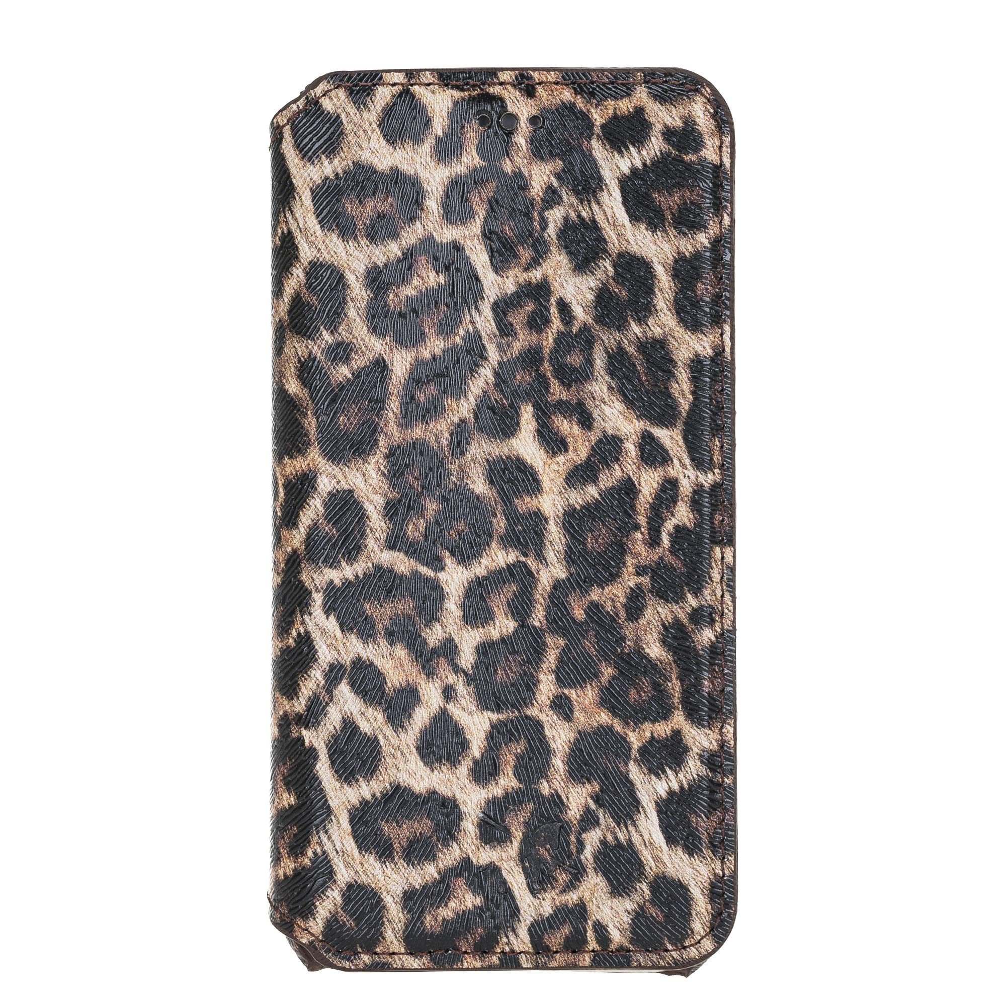 Venito Venice Slim Wallet Case for iPhone 7/8/SE - Stand Feature, RFID Blocking, Self-Closing Design (Leopard Print) - Perfect for Travel, Work & Everyday Protection