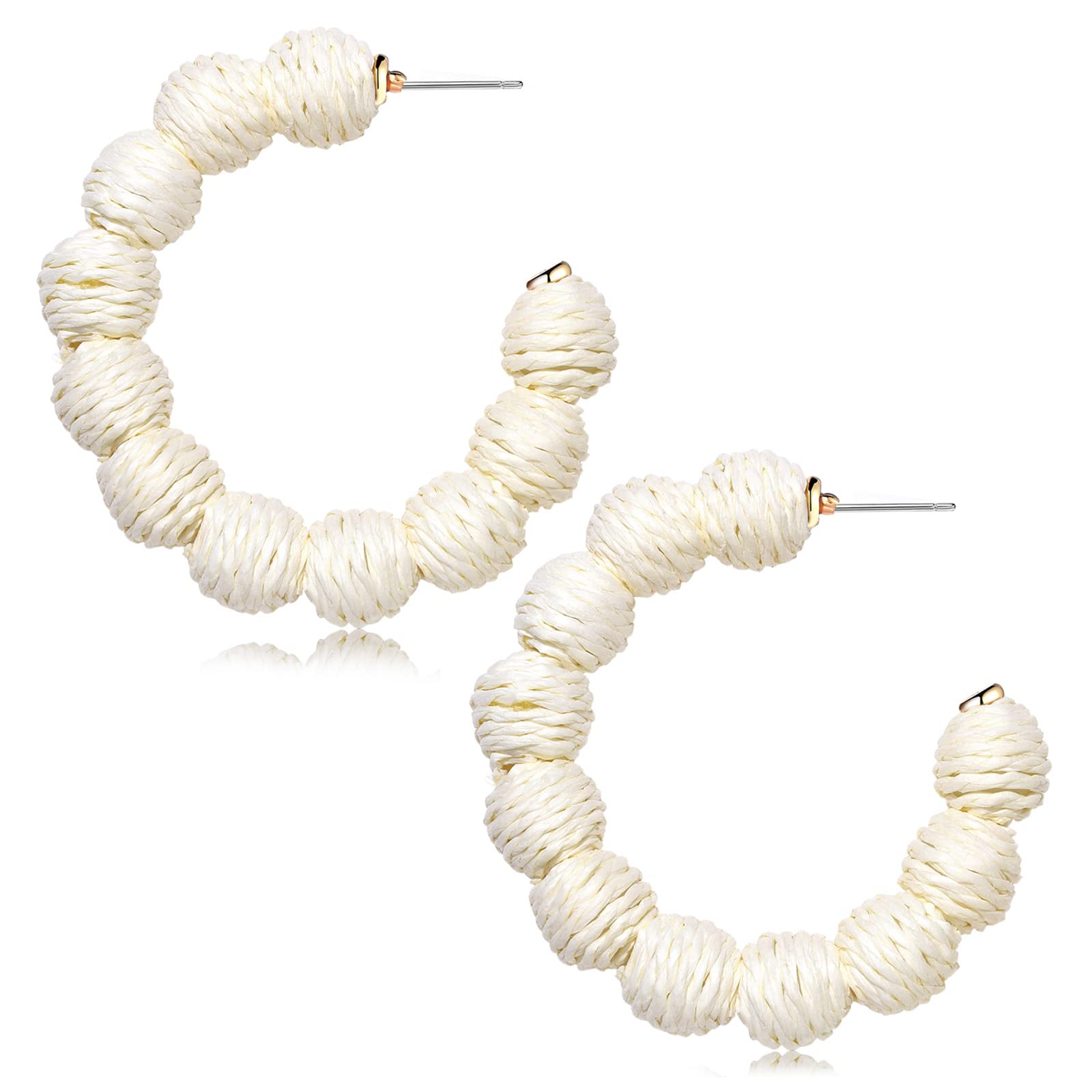 Handmade Rattan Hoop Earrings for Women - Bohemian Woven Straw Wicker Braid Dangle Drop Earrings | Summer Beach Jewelry for Vacation, Festival & Boho Chic Outfits