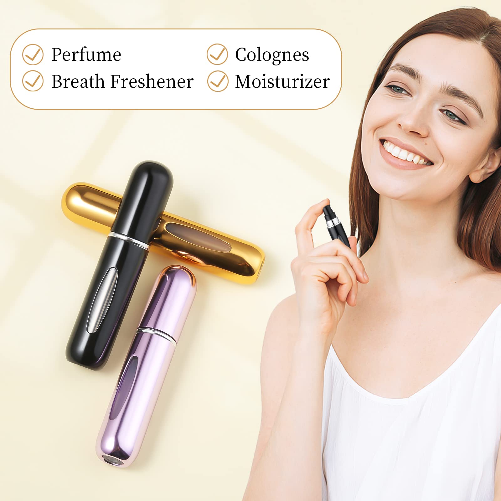 Refillable 5ml Aluminum Travel Perfume Bottle - Mini Cologne & Fragrance Atomizer Spray for Men & Women (Pink) - Perfect for Airplane Carry-on, Gym Bag & Purse Essentials