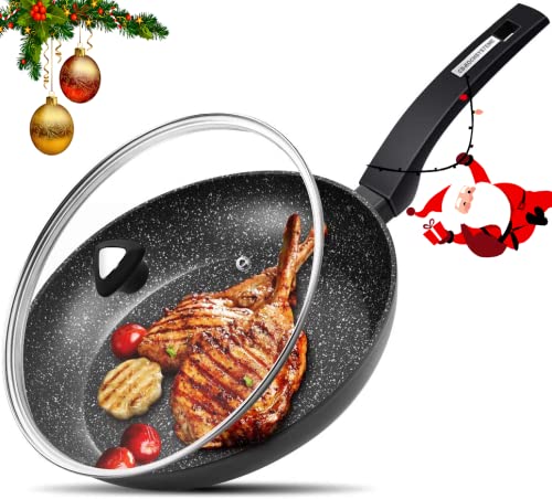 CSK 11-Inch Large Stone Earth Nonstick Frying Pan with Lid - Granite Coated Induction Skillet, Omelet Pan & Chef Wok - APEO & PFOA-Free, Cool-Touch Handle - Compatible with Gas, Induction & Ceramic Stoves - Perfect for Stir-Frying, Sautéing & Everyday Cooking