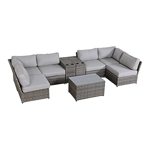 Outdoor Patio Furniture Set 9-Piece Sectional Sofa with Cushions - Waterproof Wicker Rattan Conversation Set for Garden, Poolside, Backyard & Deck (CM-5432)
