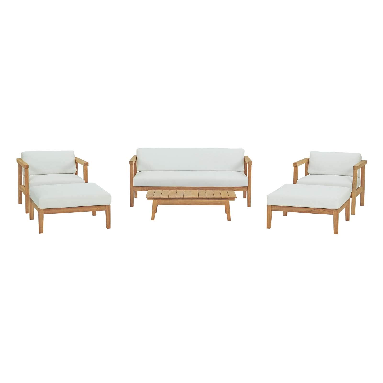 Modern Contemporary Outdoor Patio Balcony Lounge Chair Set with Sofa and Table - White Natural Wood Furniture for Relaxing in Garden, Poolside or Backyard
